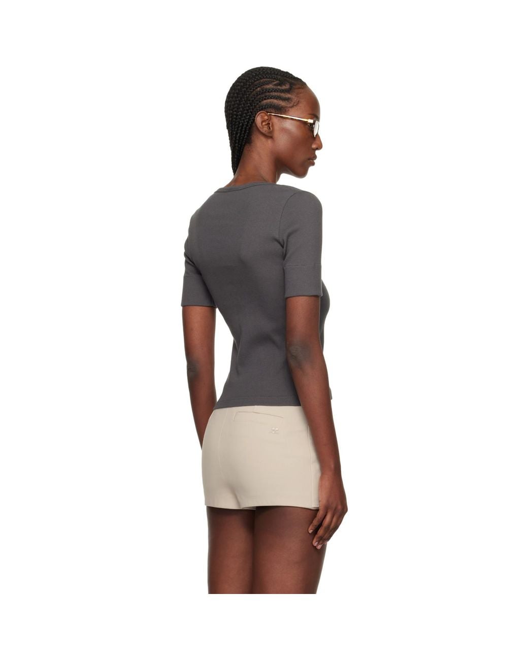 Courreges Black Buttoned 90's Rib T-Shirt