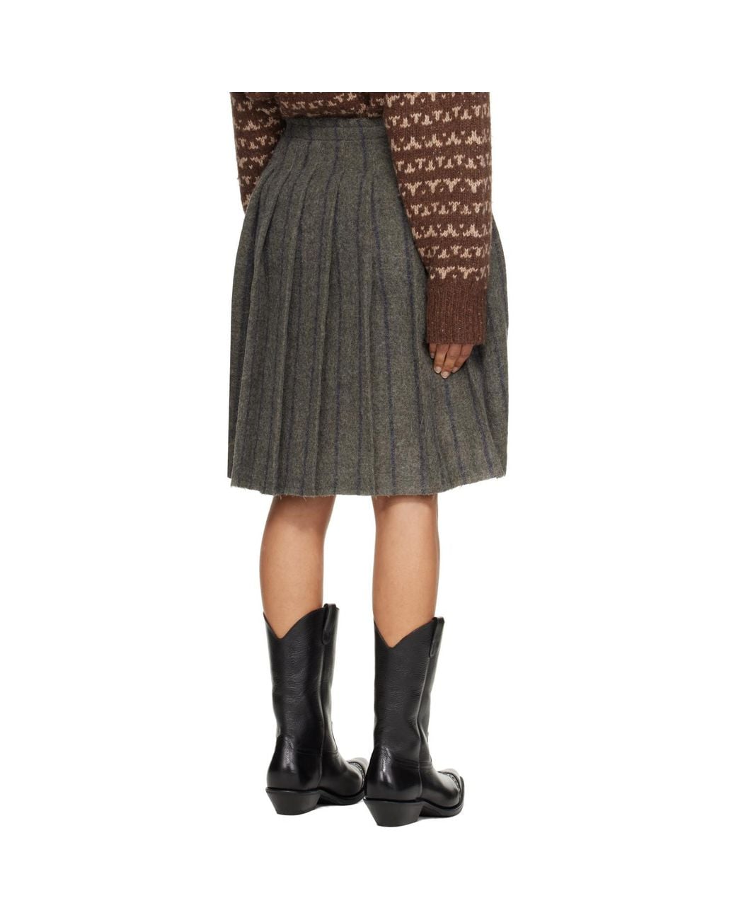 R13 Black Pleated Midi Skirt
