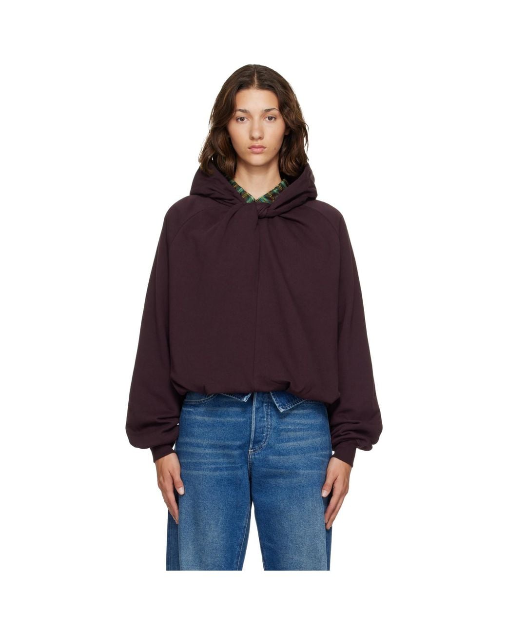 Dries Van Noten Purple Burgundy Draped Cotton Hoodie