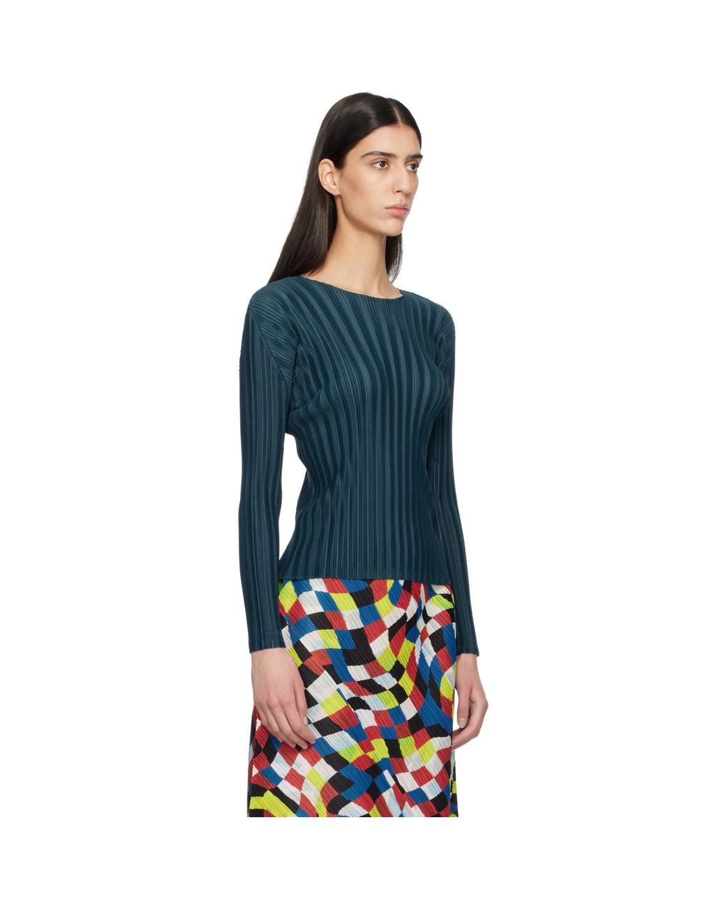 Pleats Please Issey Miyake Blue Rib Pleats November Top