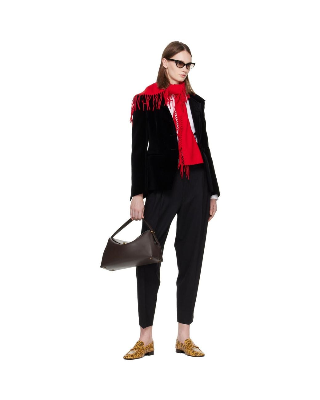 Totême Red Cashmere Tassel Scarf