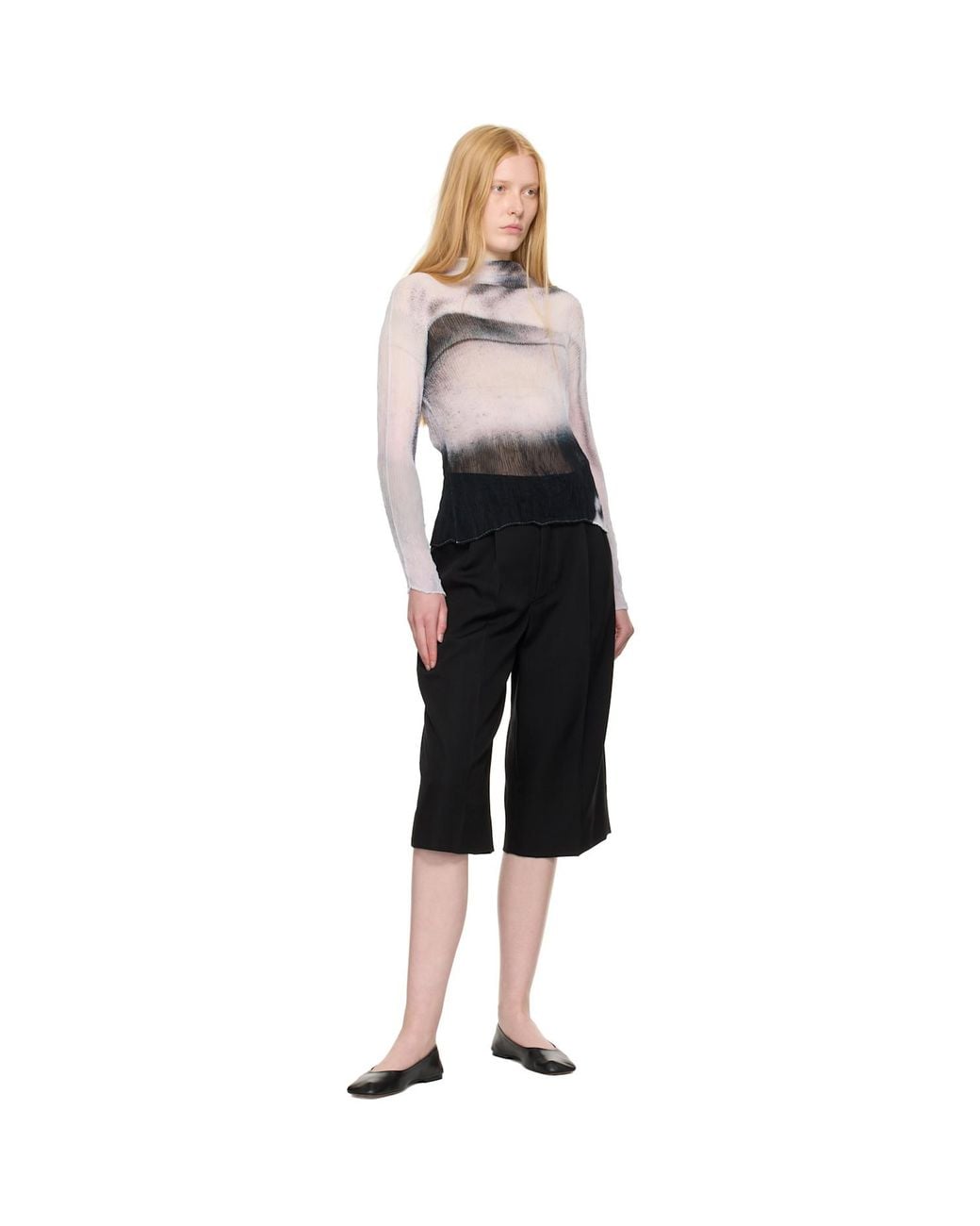 Issey Miyake Shadow Study Pleats Chiffon Twist Turtleneck in Black