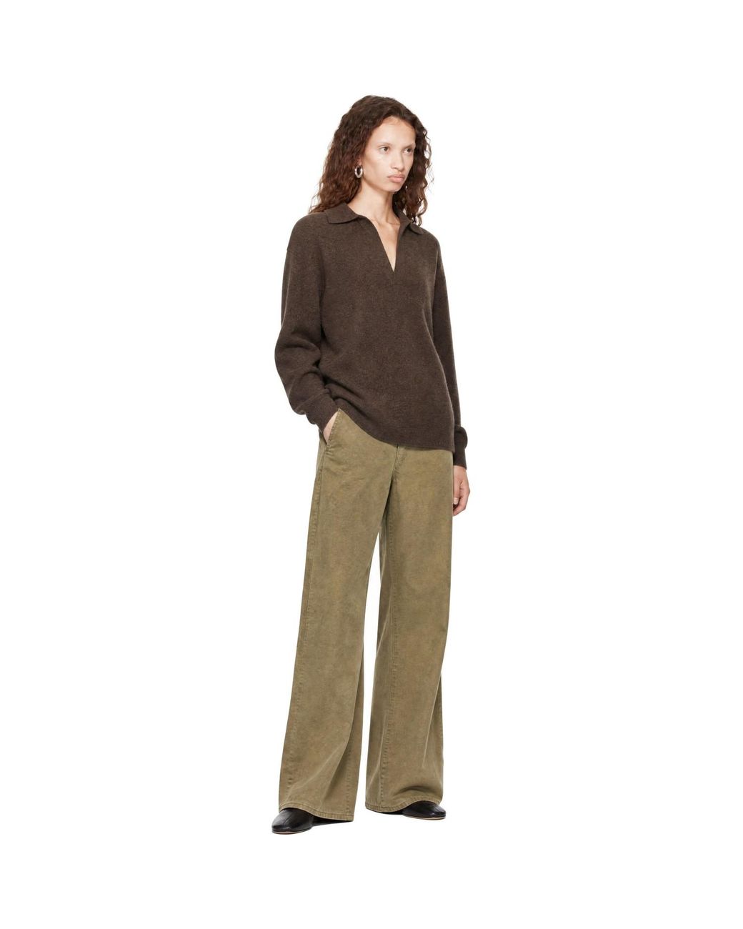 Ssstein Brown Extra Fine Wool Knit Skipper Sweater