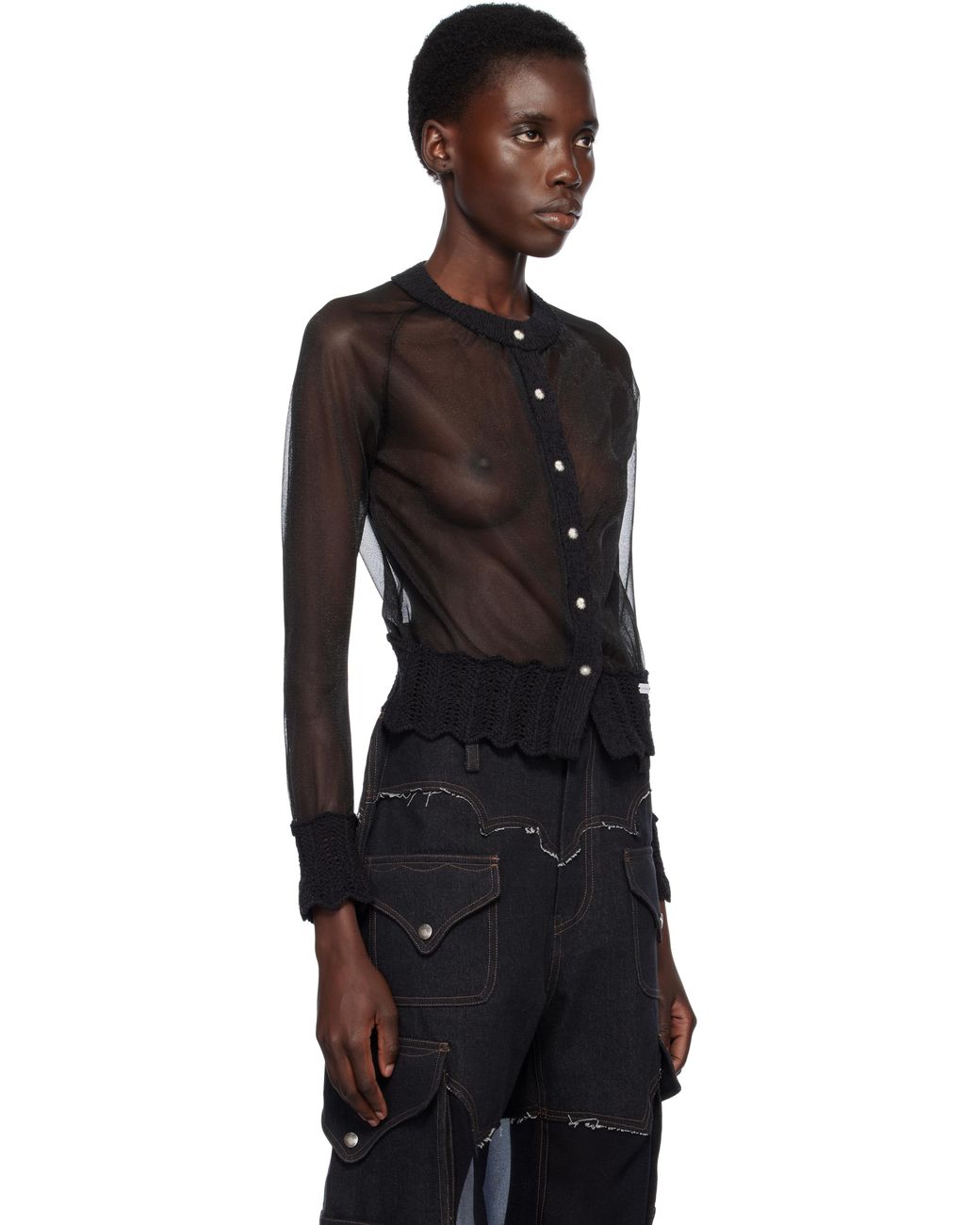 ANDERSSON BELL Sheer Knit Cardigan in Black | Lyst UK