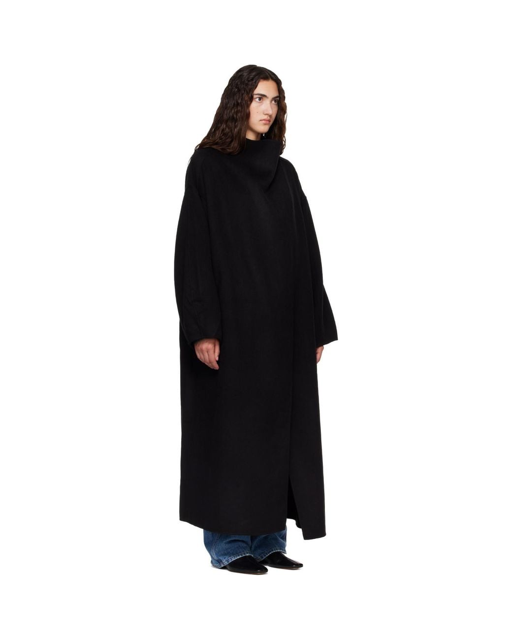 Frankie Shop Black Leroy Funnel Neck Wool Coat