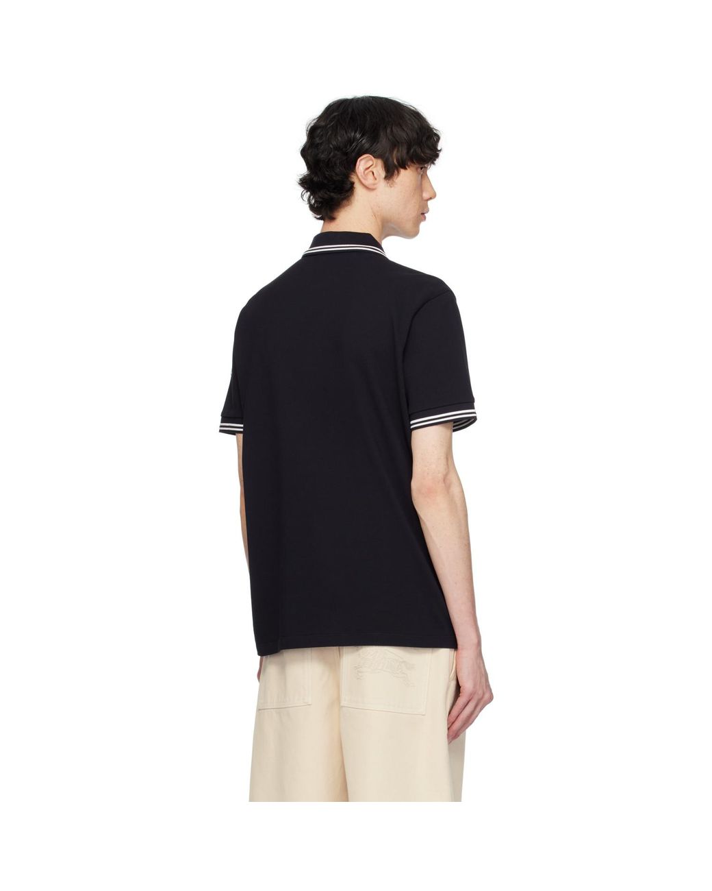 Moncler Black Striped Trim Cotton Piquet Polo for men