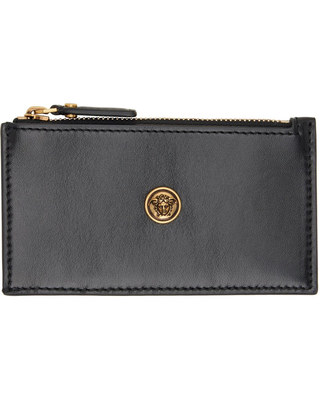 Versace Black Emblème Leather Zip Card Holder