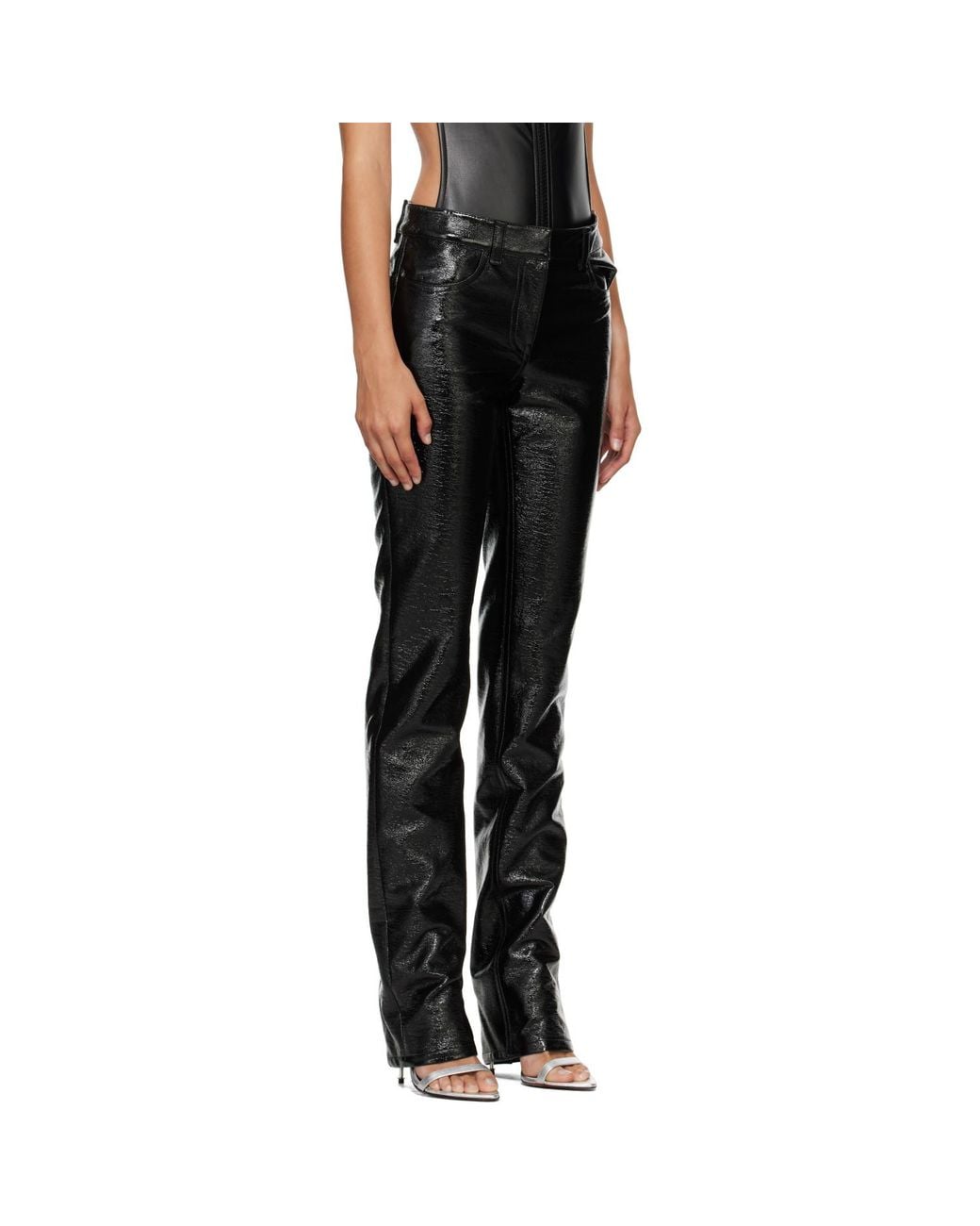 Courreges Black Vinyl Straight Trousers