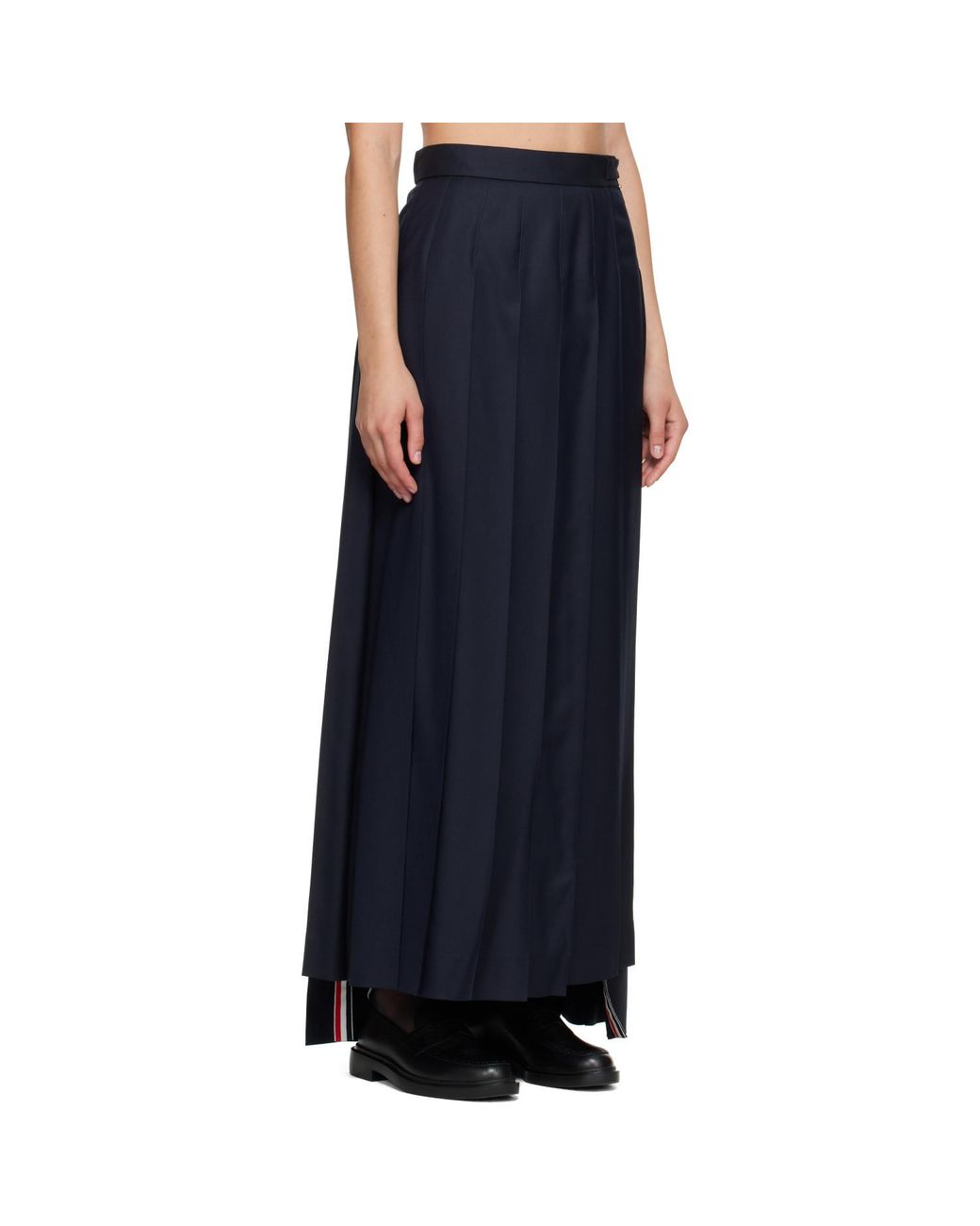Thom Browne Blue Super 120's Twill Pleated Maxi Skirt