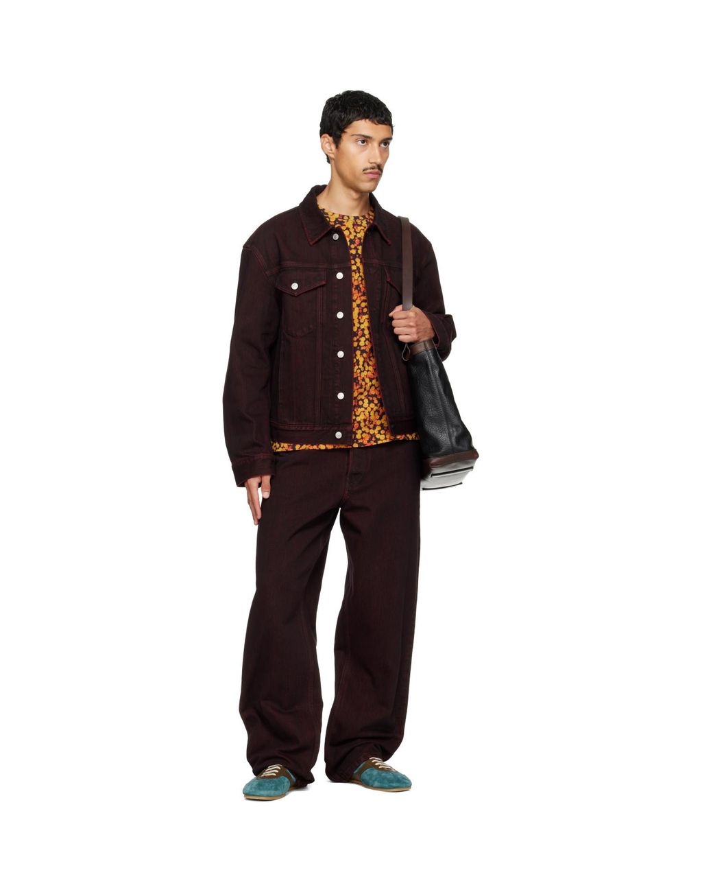 Dries Van Noten Brown Burgundy Faded Denim Jacket for men