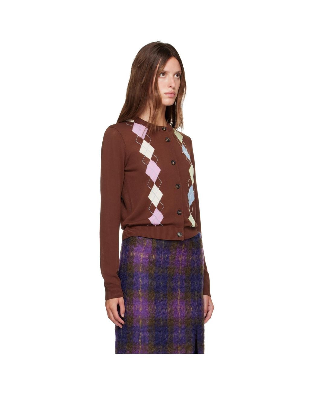 Ganni Red Argyle Cardigan