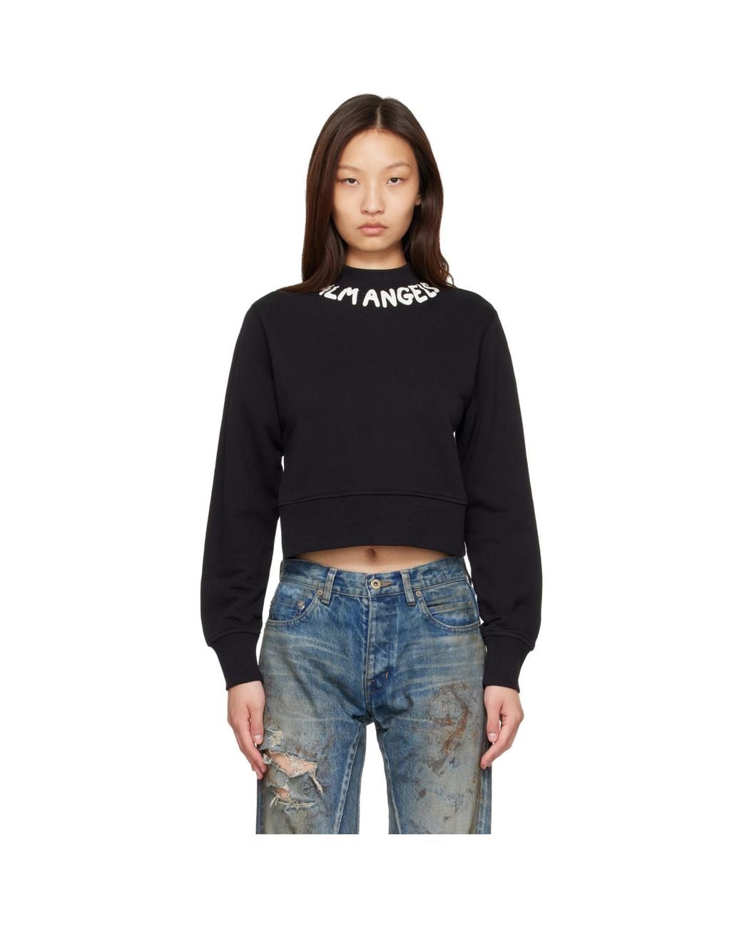 Palm Angels Black Neck Logo Fitted Sweatshirt