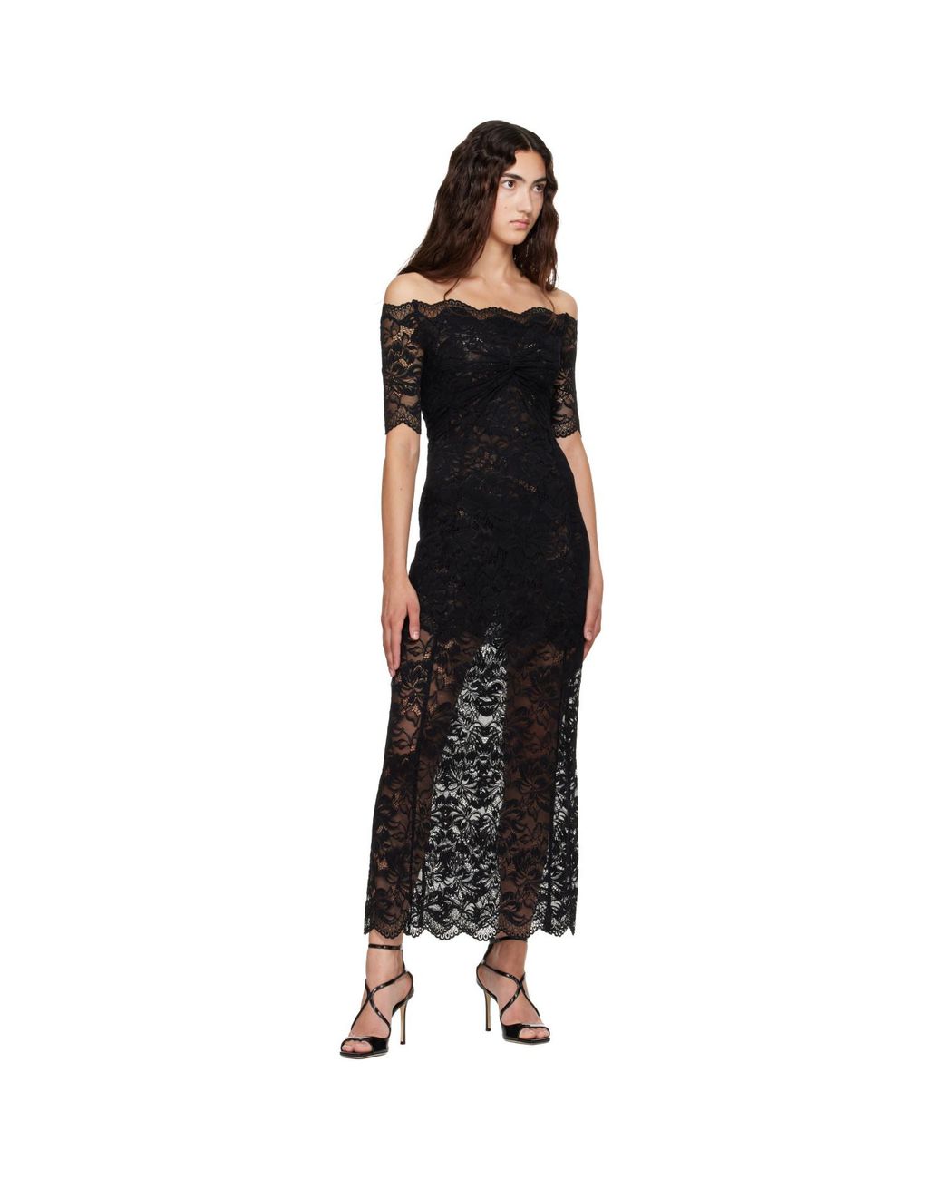 Rabanne Black Layered Lace Midi Dress