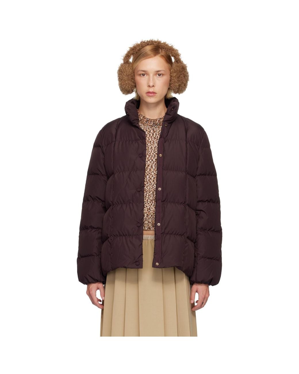 Moncler Purple Burgundy Cochevinne Square-Quilted Short Down Jacket