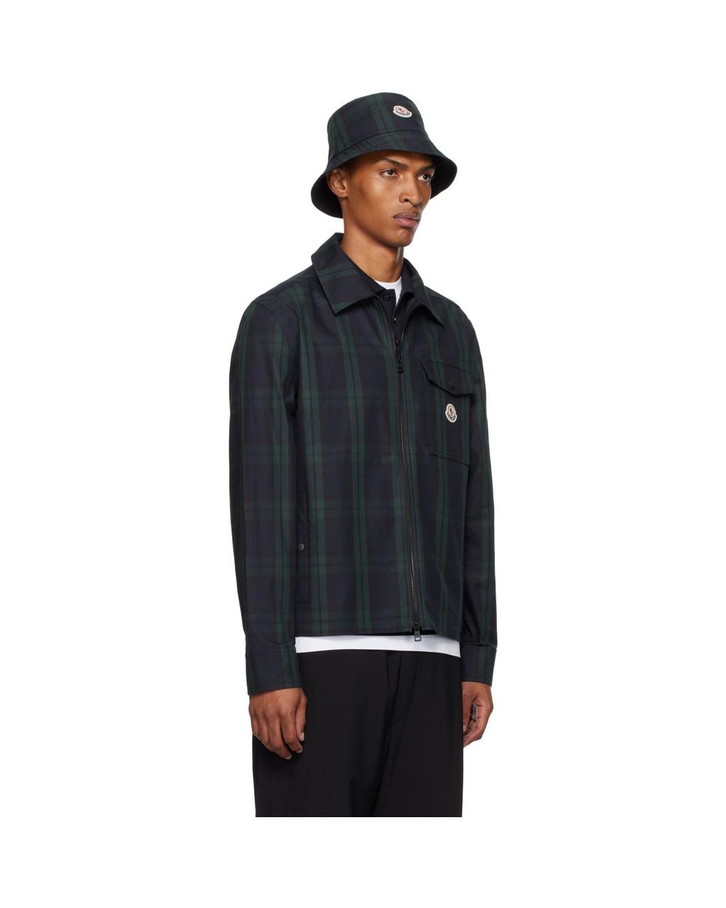Moncler Black Checked Cotton Gabardine Shirt for men