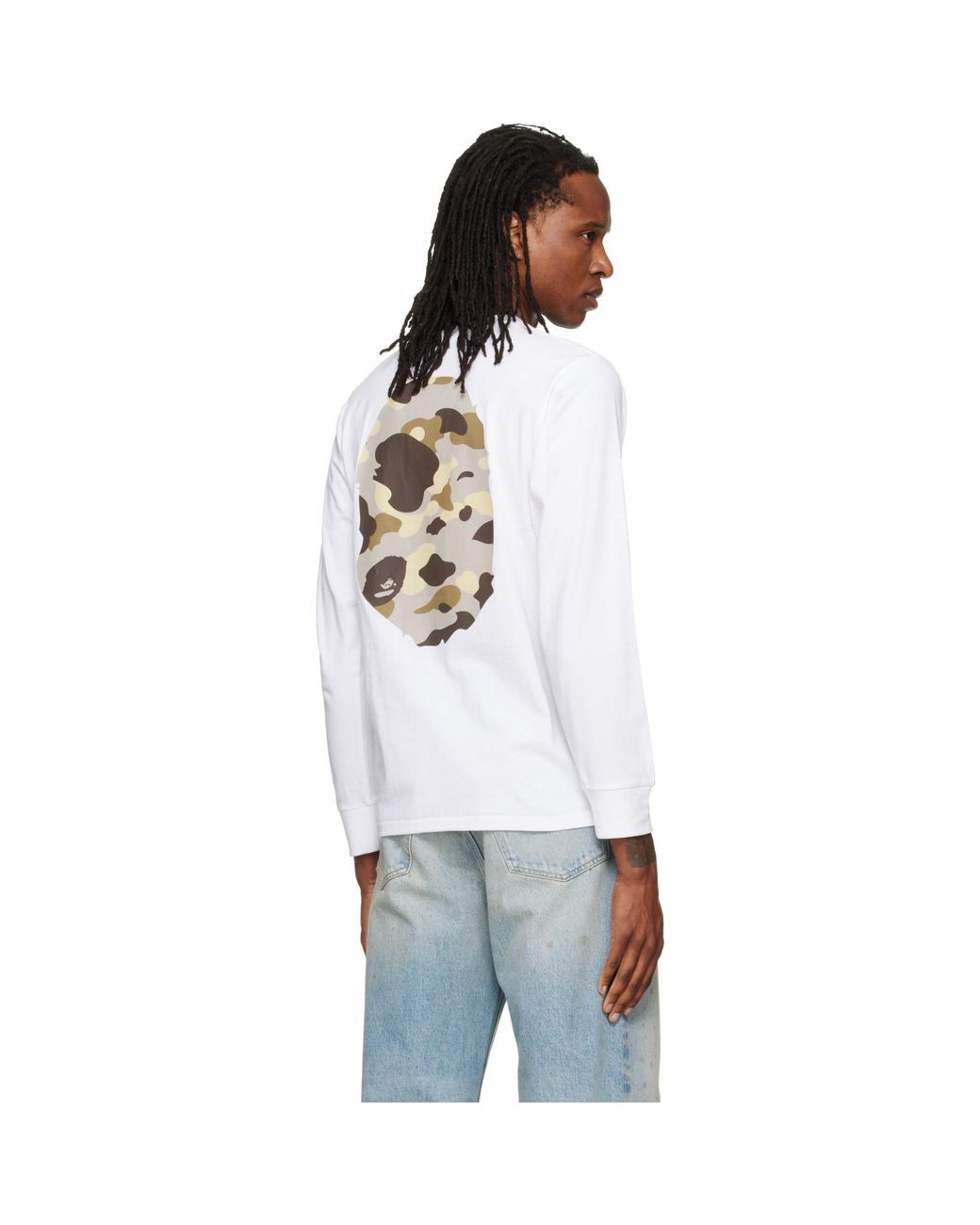 A Bathing Ape White Color Camo Big Ape Head Long Sleeve T-Shirt for men