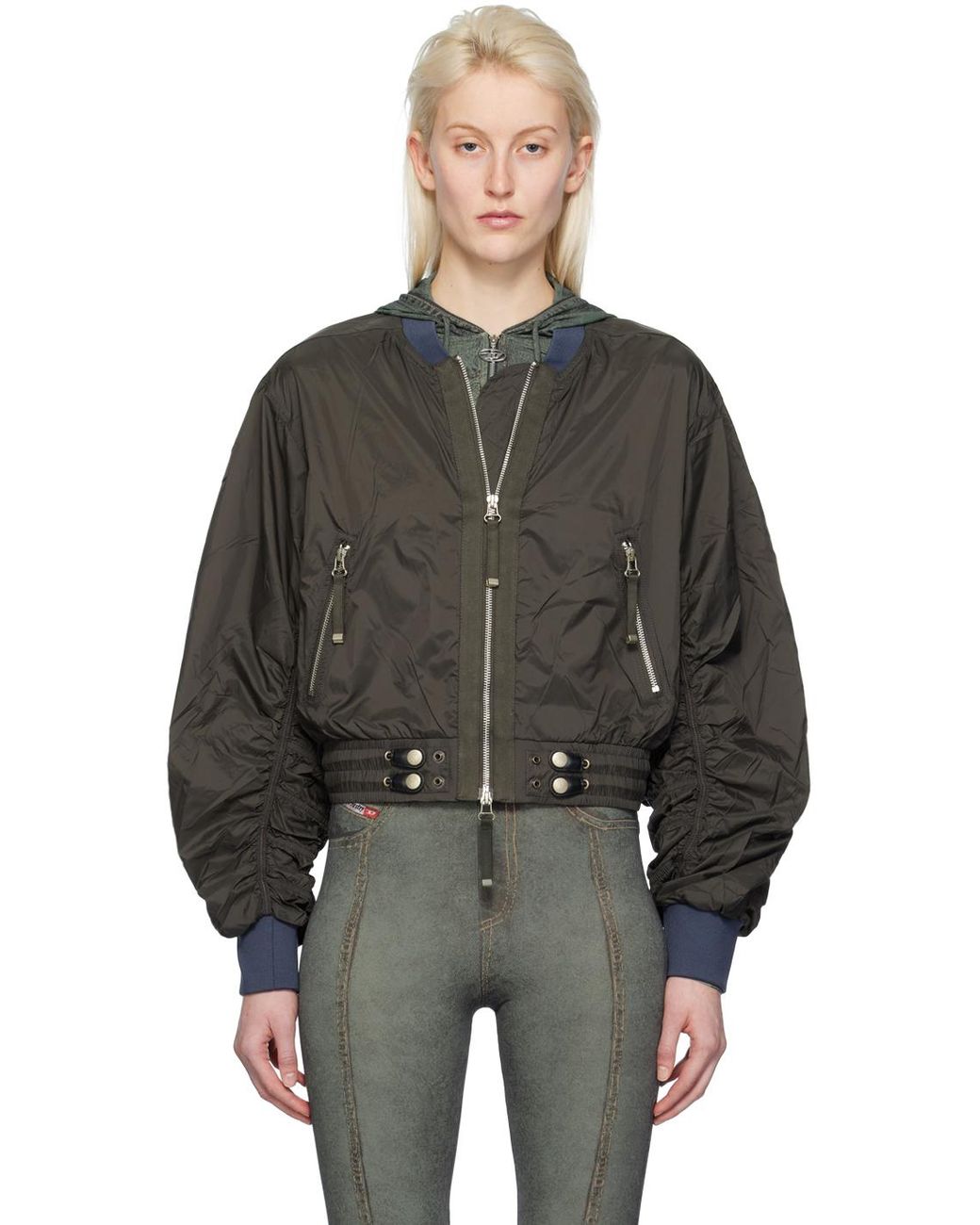 DIESEL>>ディーゼル G-Rail-P1 クロップド ボンバー ジャケット Diesel G-RAIL-P1 Bomber Jacket | Black | FARFETCH JO