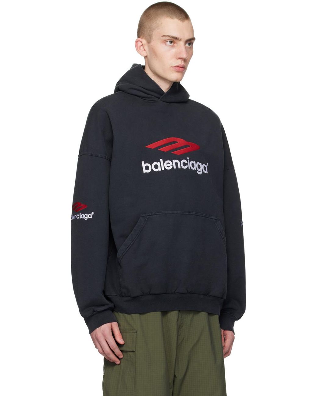 Balenciaga Black 3b Sports Icon Hoodie in Blue for Men | Lyst