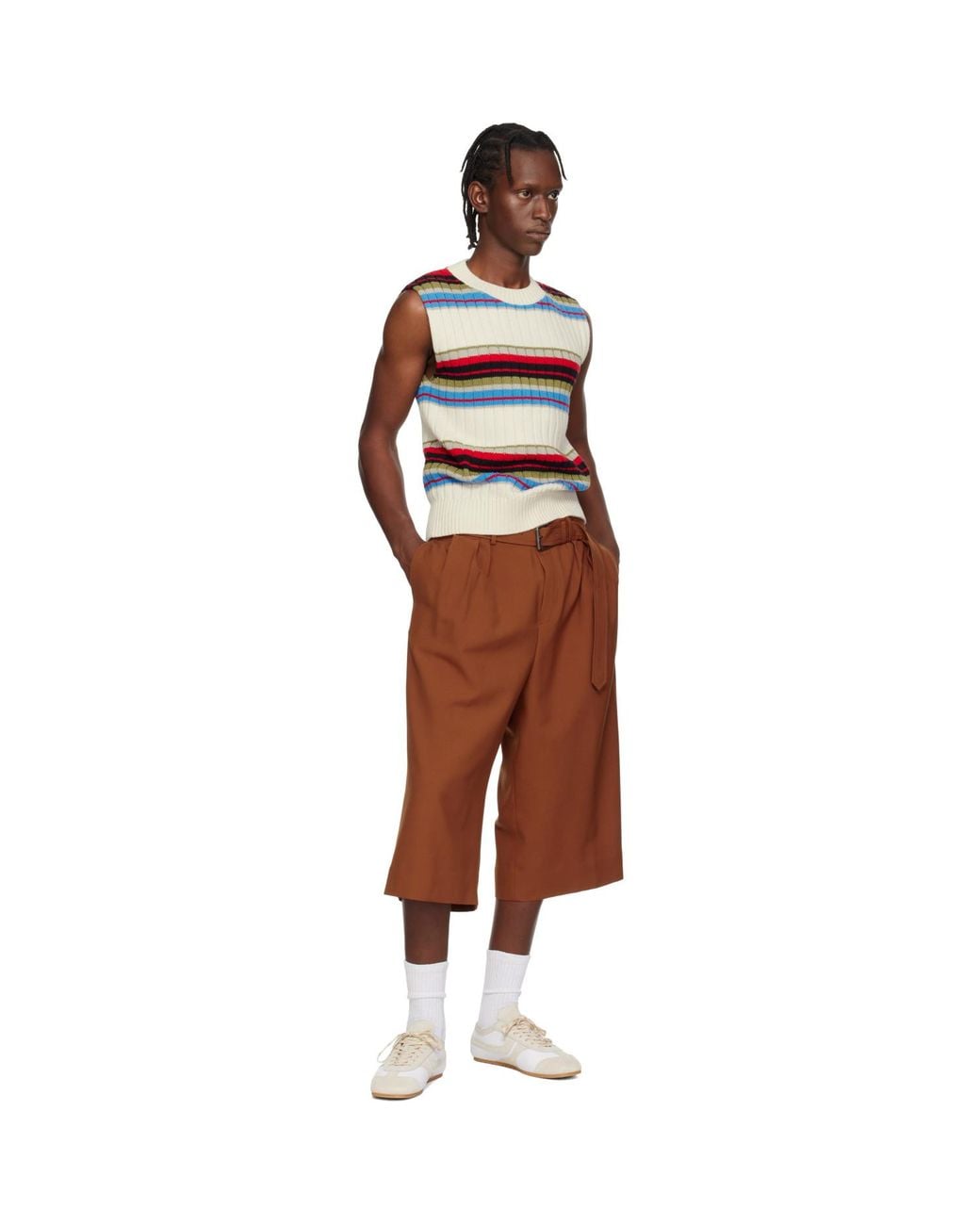 Dries Van Noten Brown Belted Wool Mohair Shorts for men