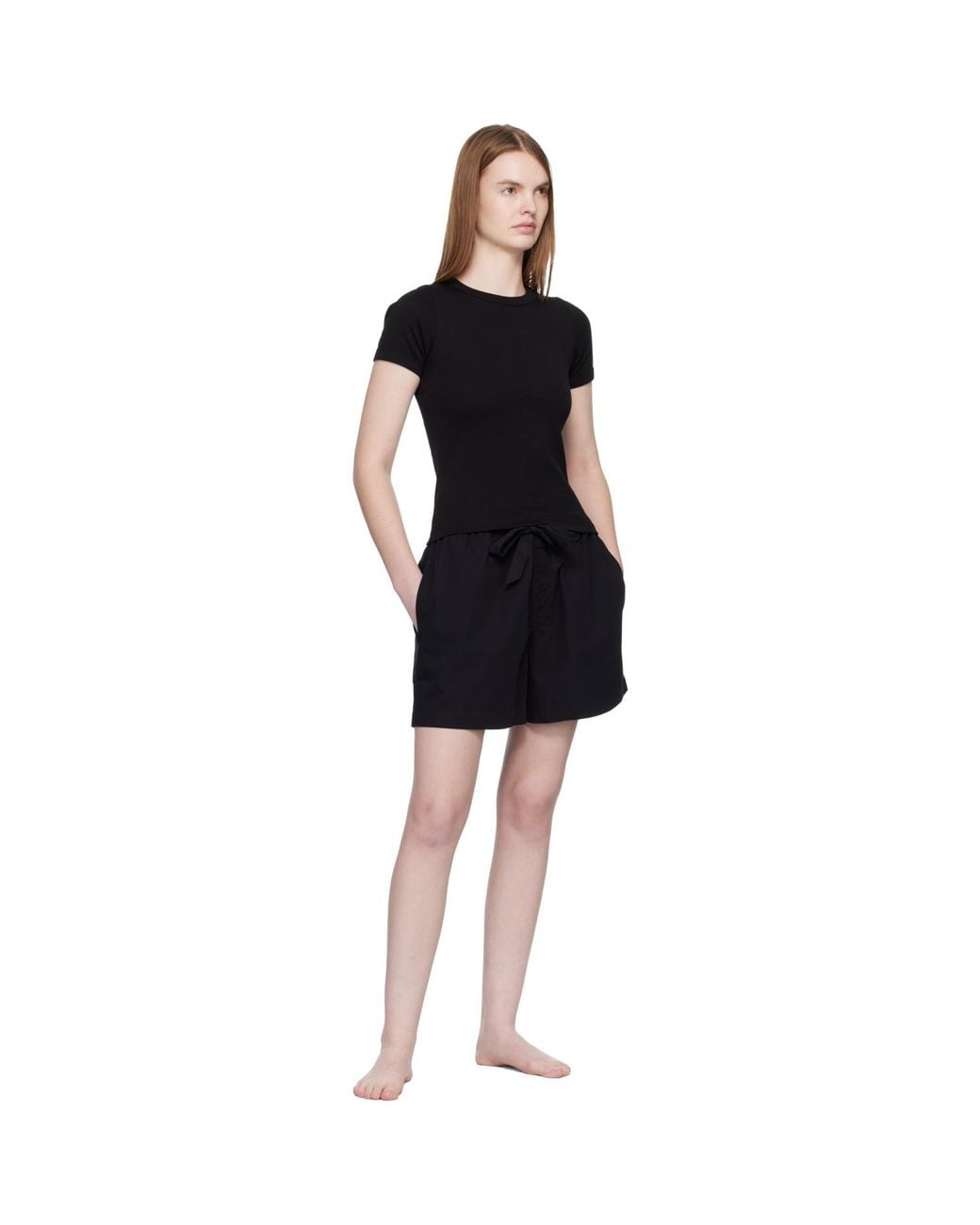 Tekla Black Poplin Pyjama Shorts