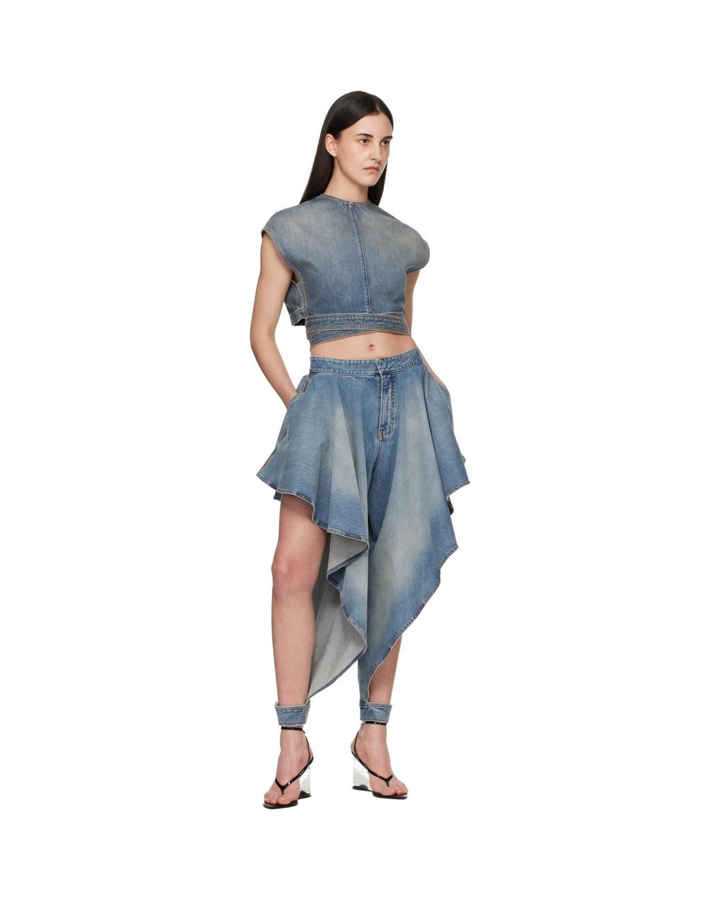 Alaïa Blue Panelled Faded Jeans