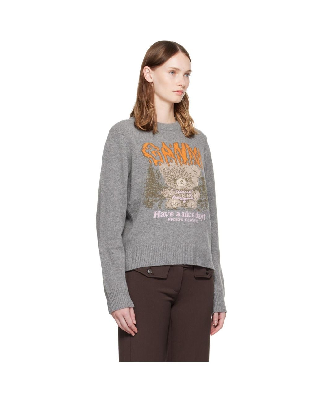 Ganni Gray Forest Teddy Wool Sweater