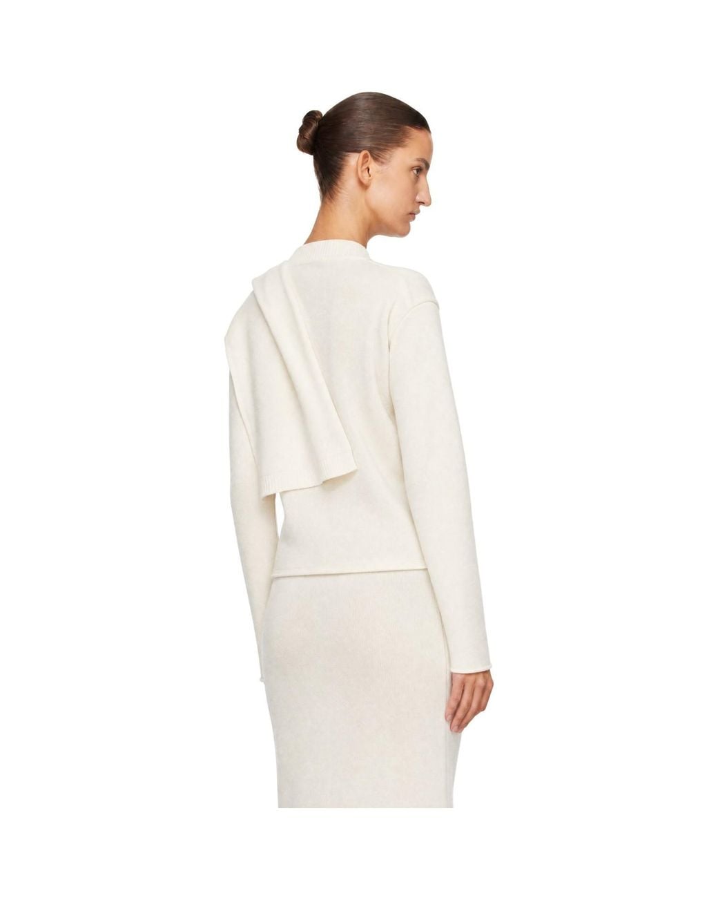 Loulou de Saison White Off- Frances Cashmere Scarf Sweater