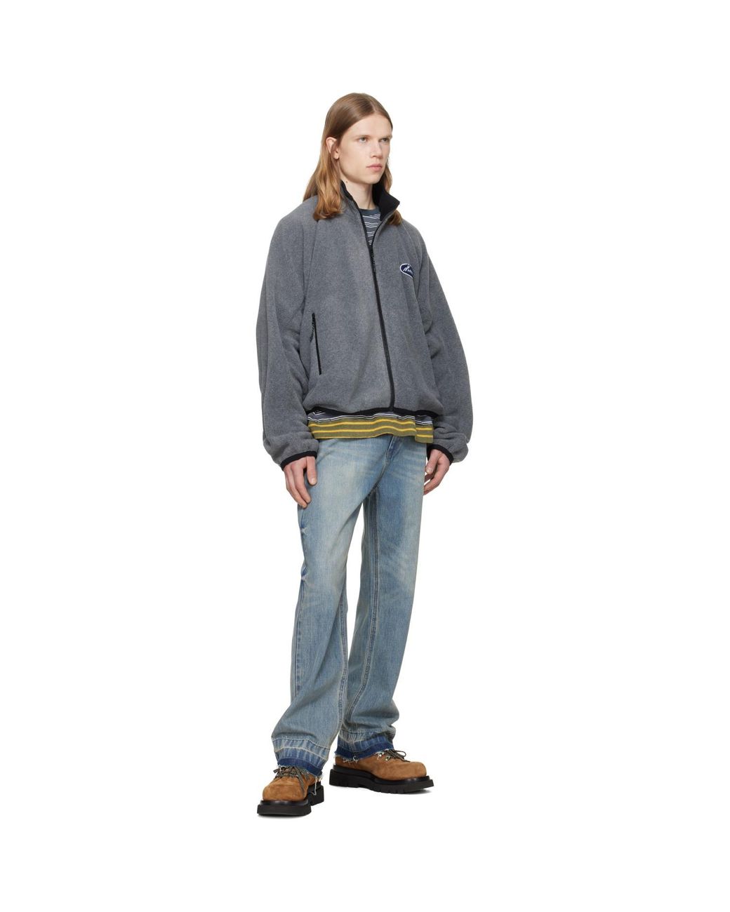 we11done Gray String Fleece Zip-Up Jacket for men