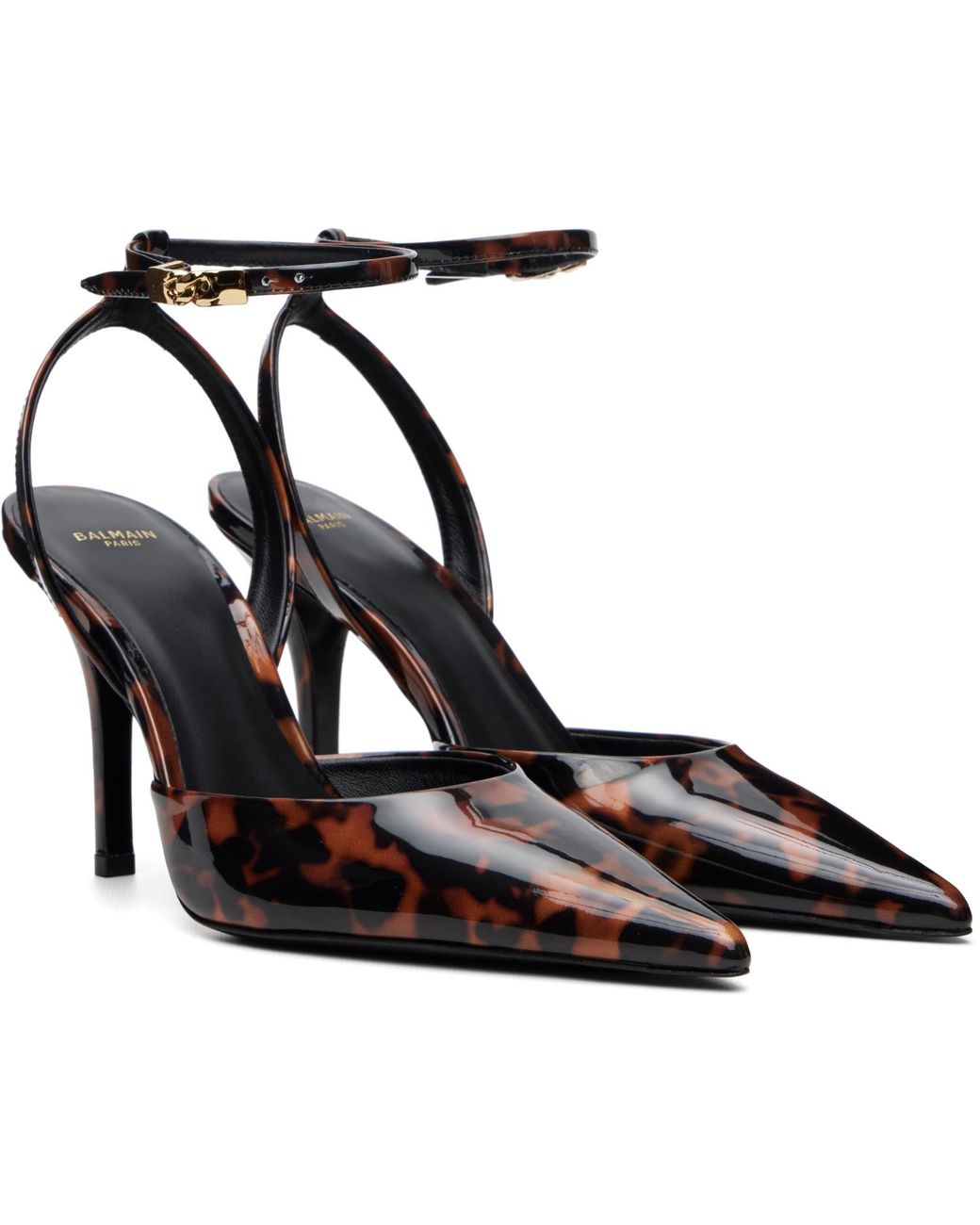 Balmain Black Printed Patent Leather Strappy Heels