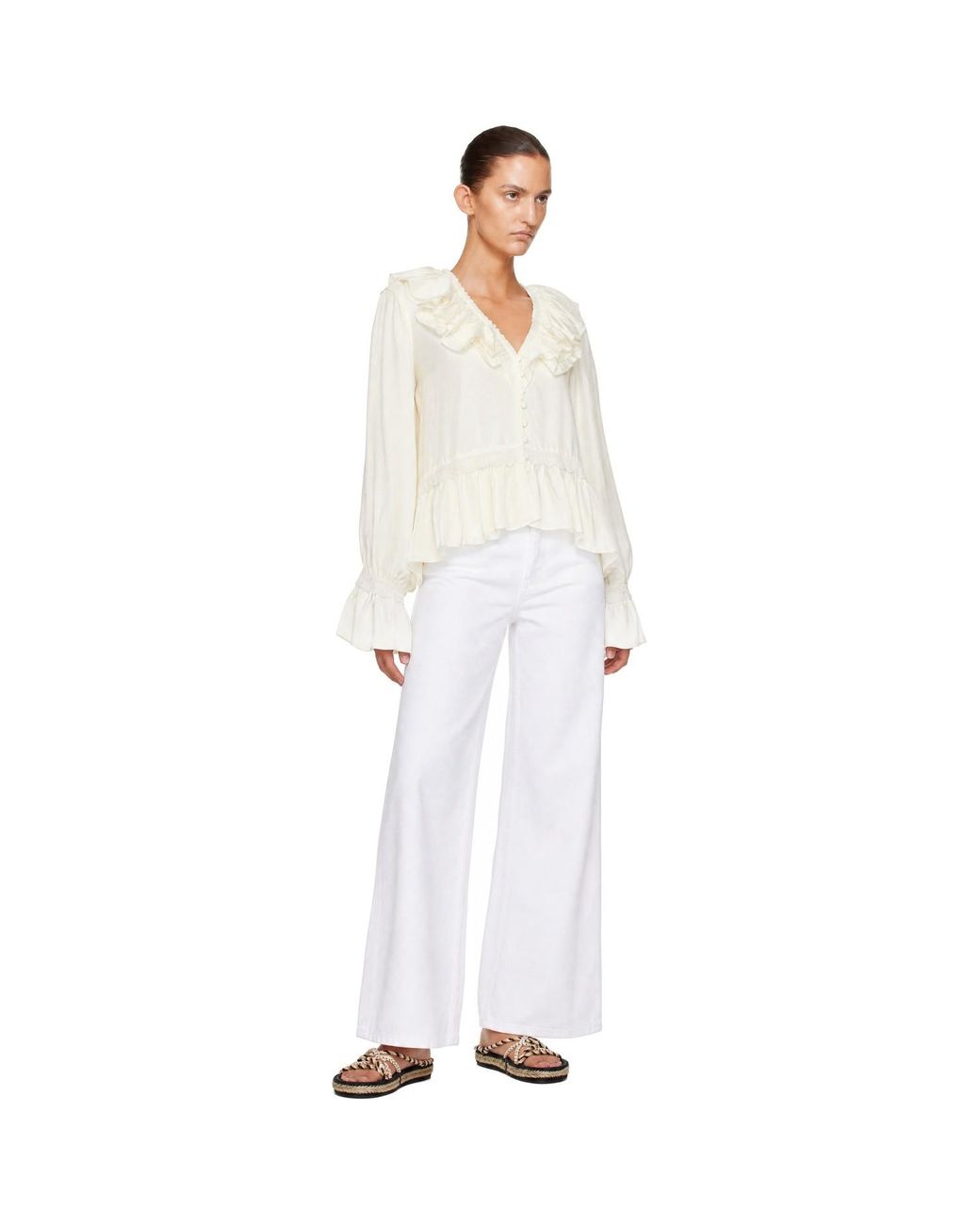 Ganni White Off- Viscose Silk Blouse