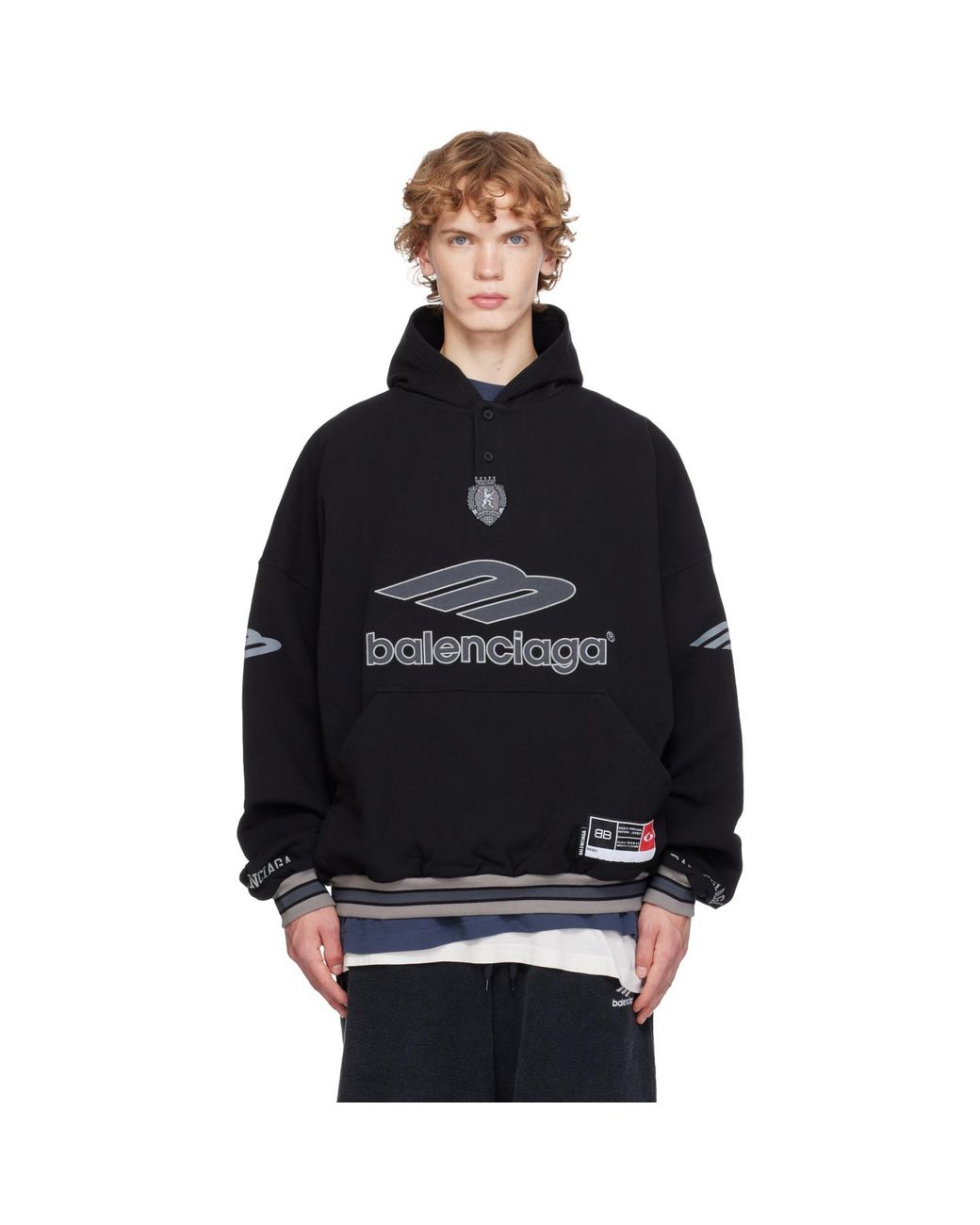 Balenciaga Black 3B Football Polo Hoodie for men