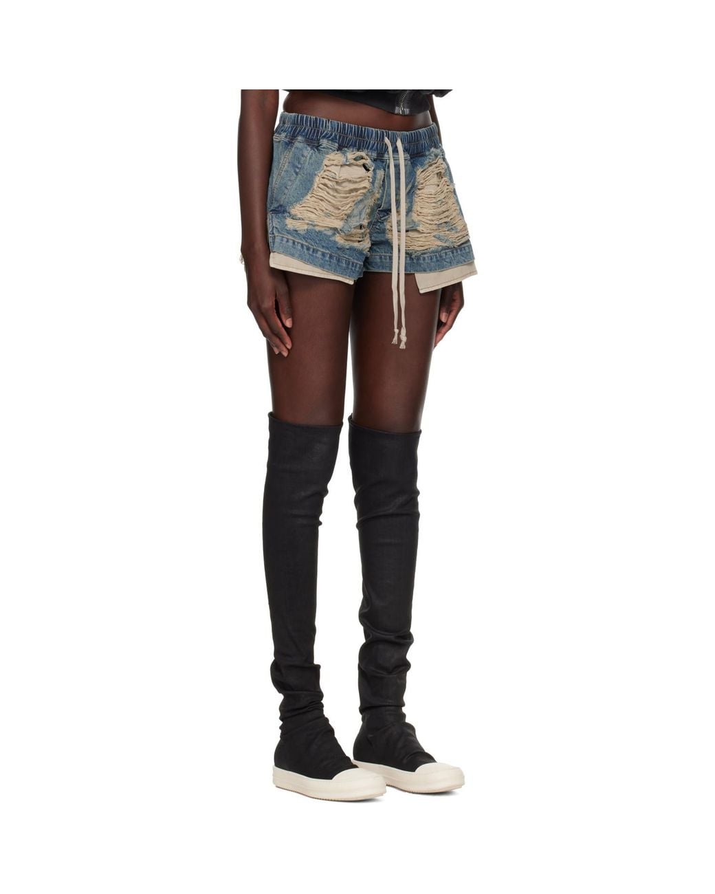 Rick Owens Black Tower Fog Boxers Denim Shorts