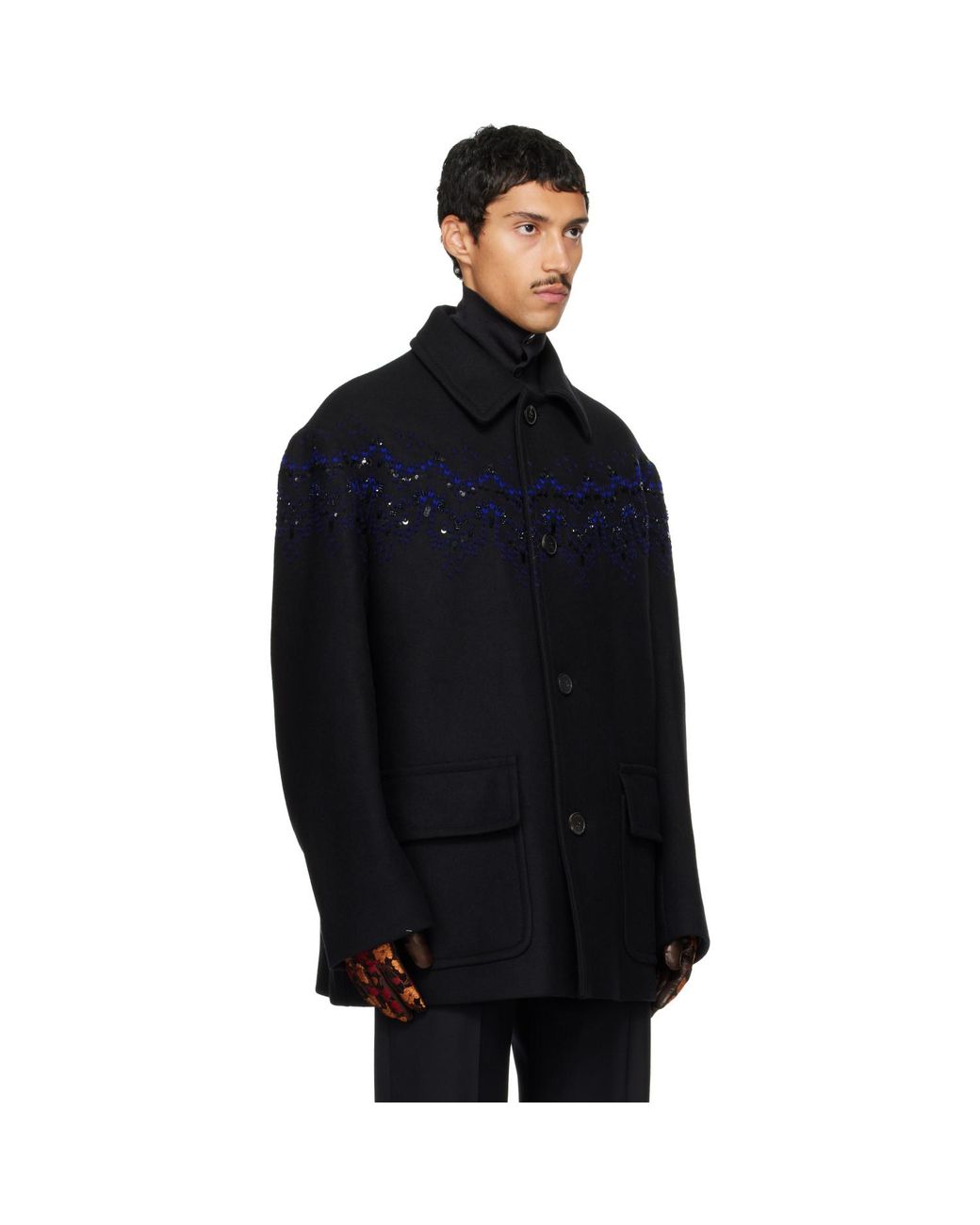Dries Van Noten Black Wool Coat for men