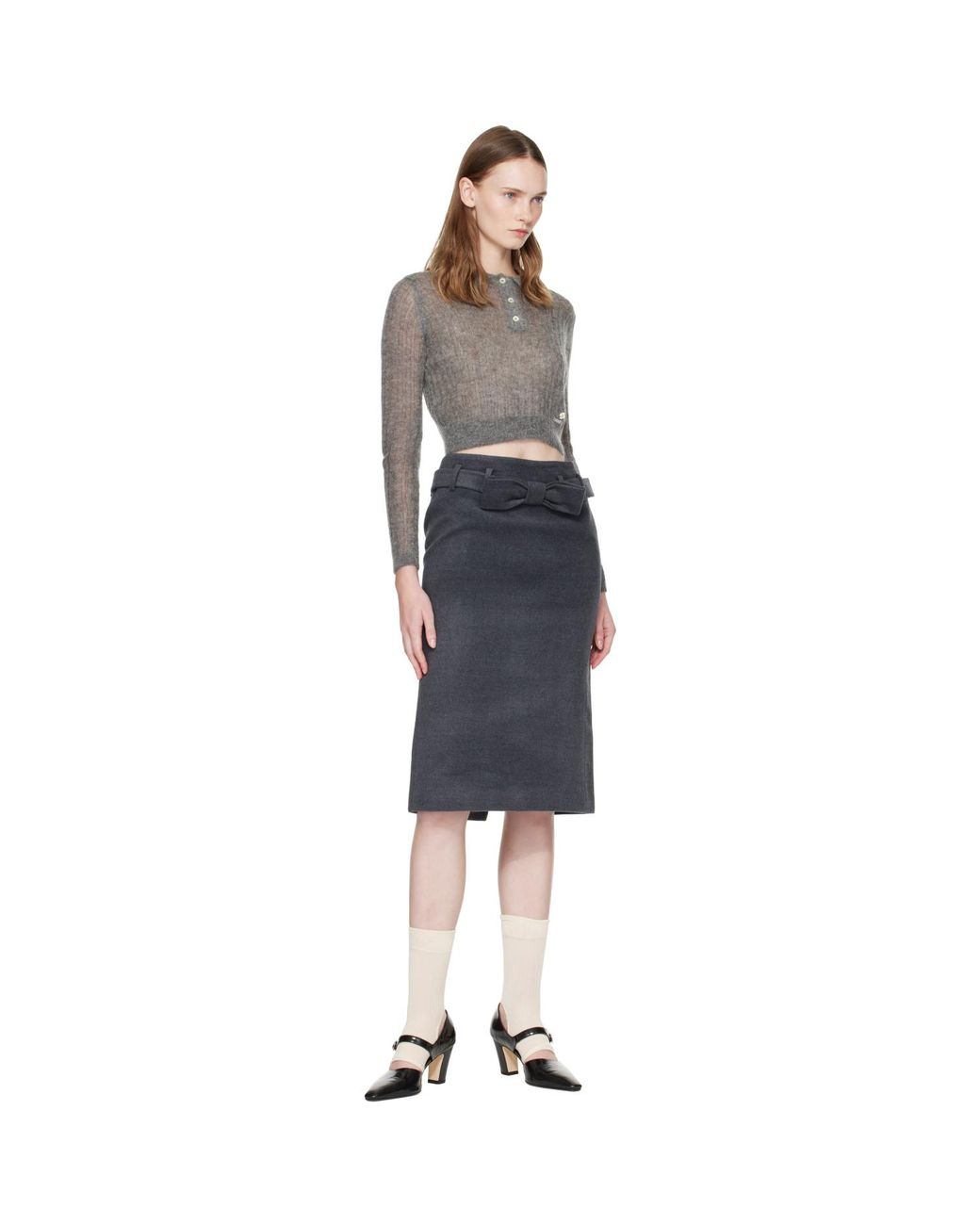 ShuShu/Tong Gray Lapel Knit Polo