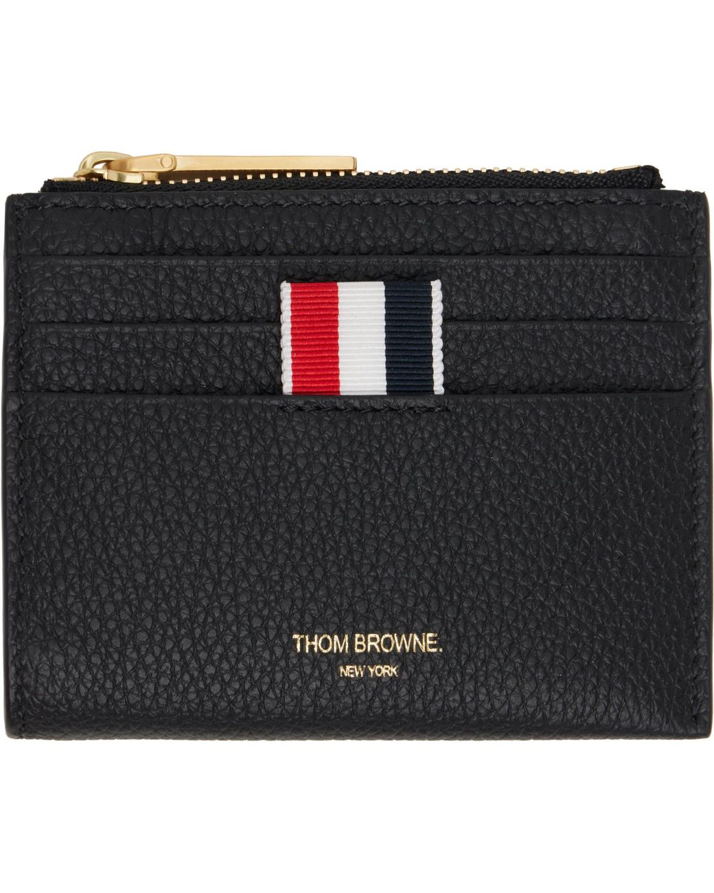 Thom Browne Black Soft Pebble Grain Zip Top Card Holder for men