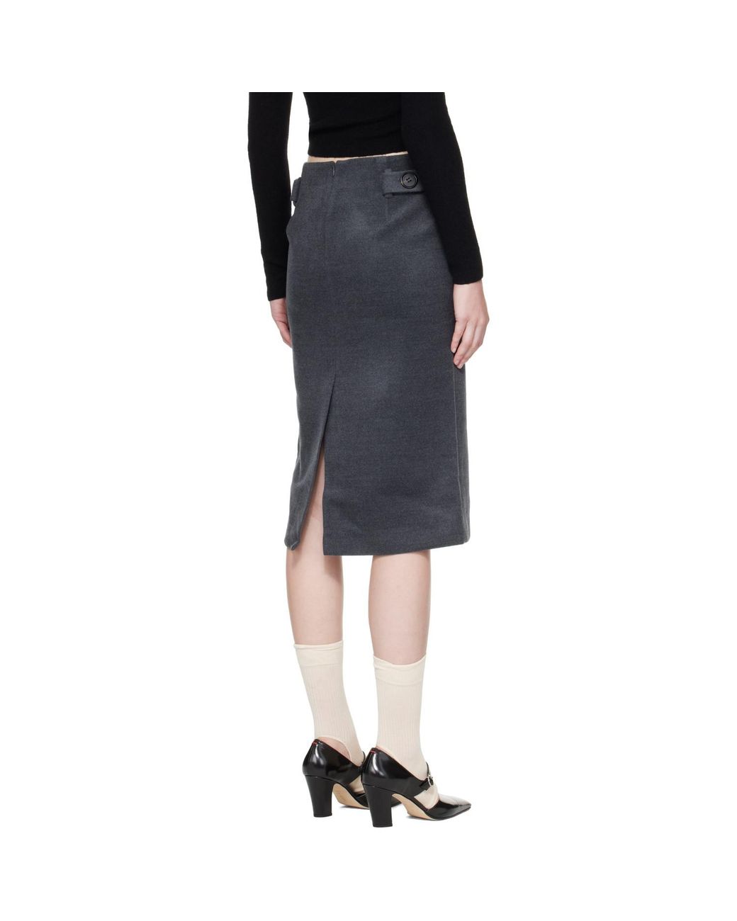 ShuShu/Tong Black Bow Trimmed Straight Midi Skirt