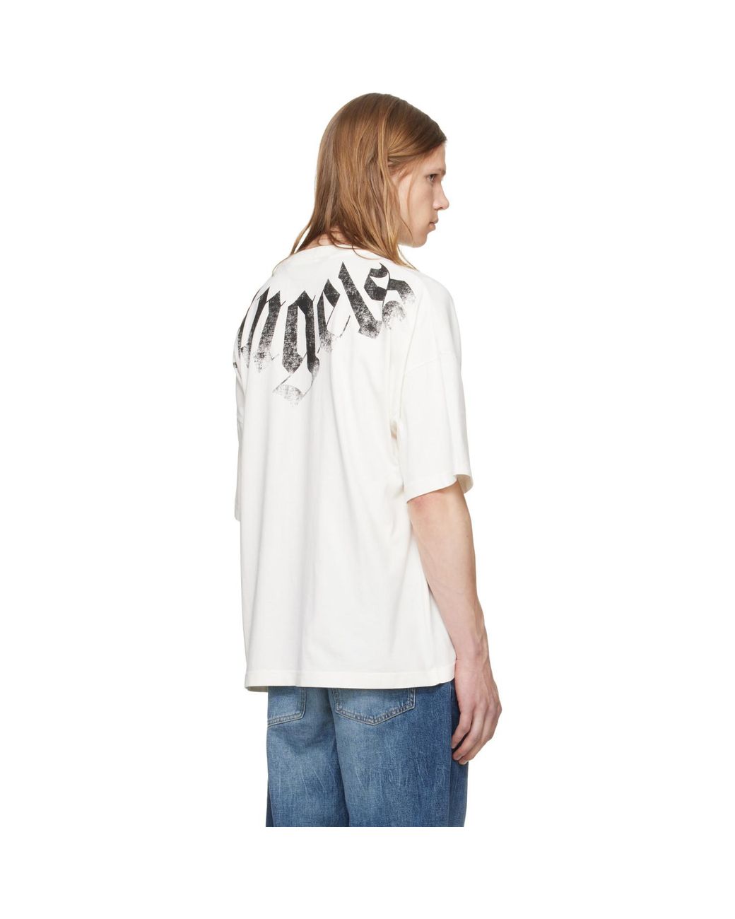 Palm Angels White Off- Big Neck Logo Loose T-Shirt for men