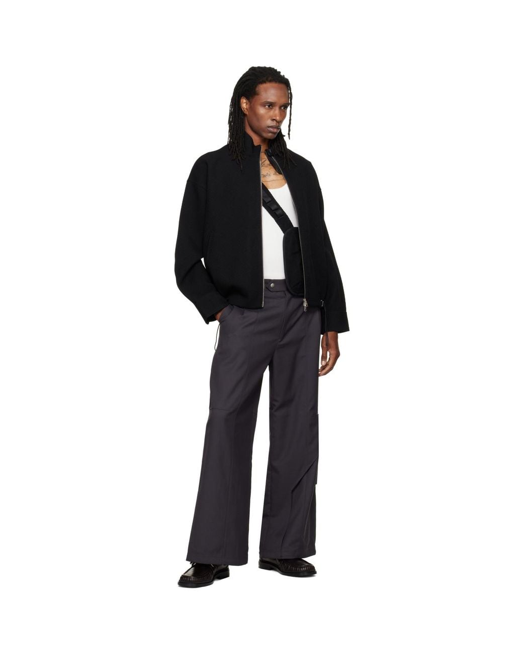 NULLUS Black Draped Slide Cargo Pants for men