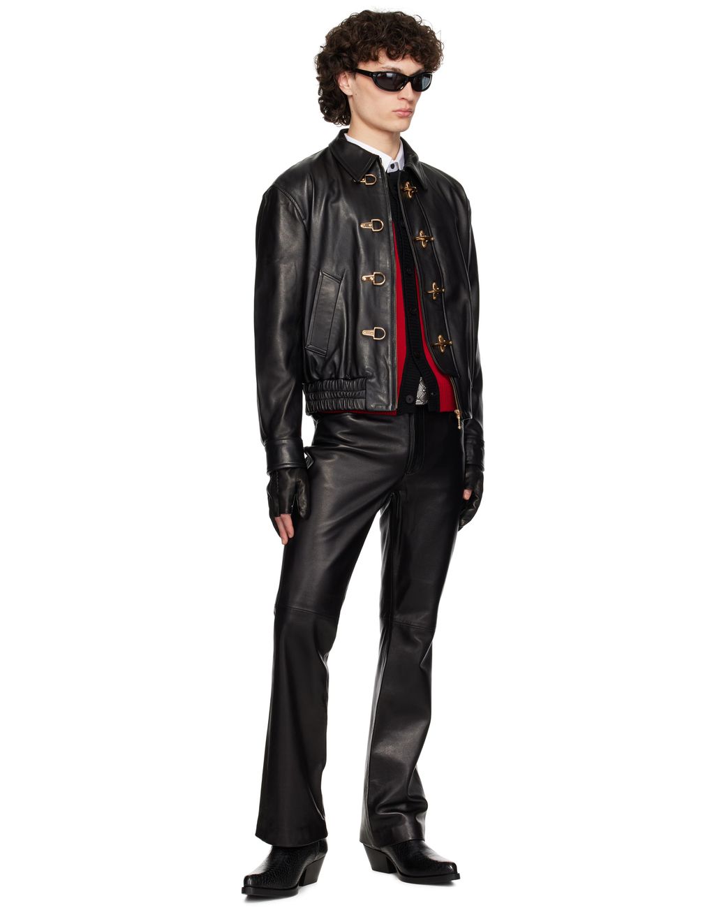 メンズ Ernest W. Baker ブラック Buckle ボンバー レザー