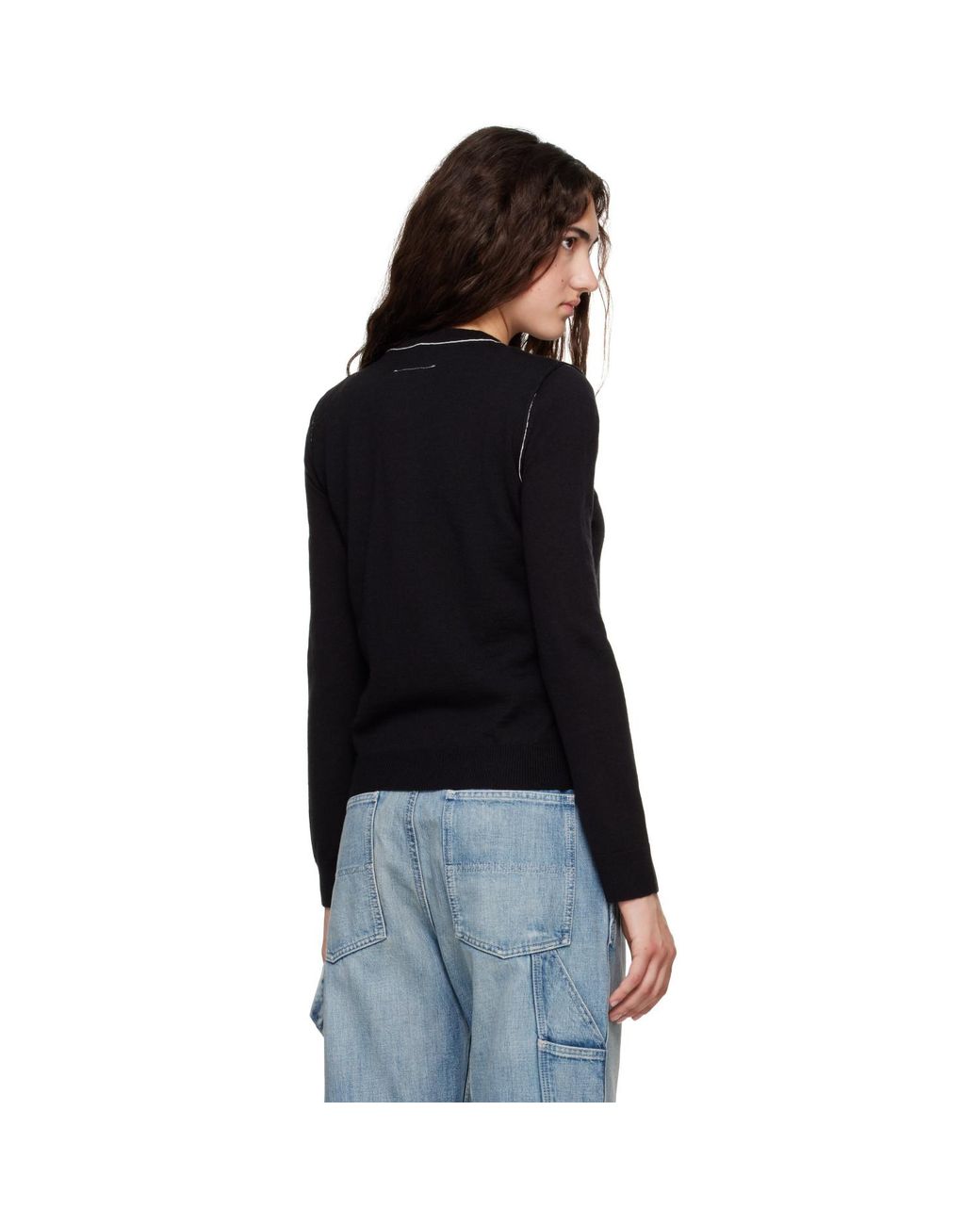 MM6 by Maison Margiela Black Contrast-Trimmed Wool Blend Knit Sweater