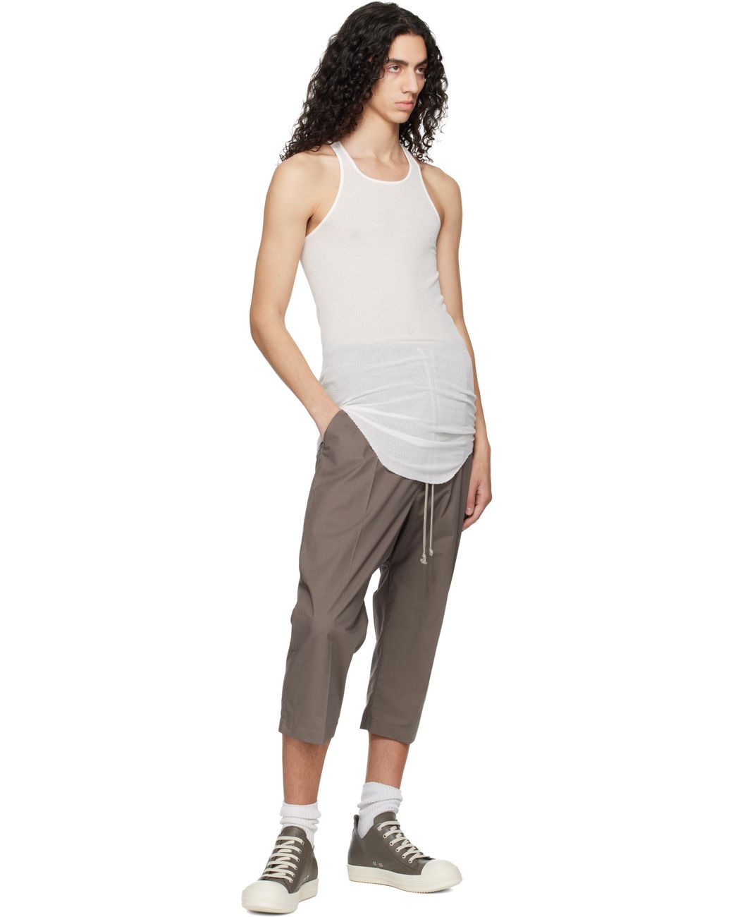 Rick Owens Black Temple Drawstring Cropped Trousers for men