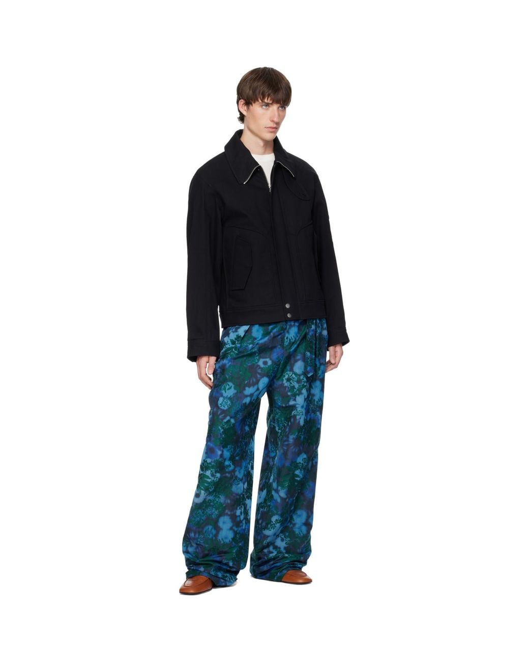 Dries Van Noten Blue Belted Jacquard Trousers for men