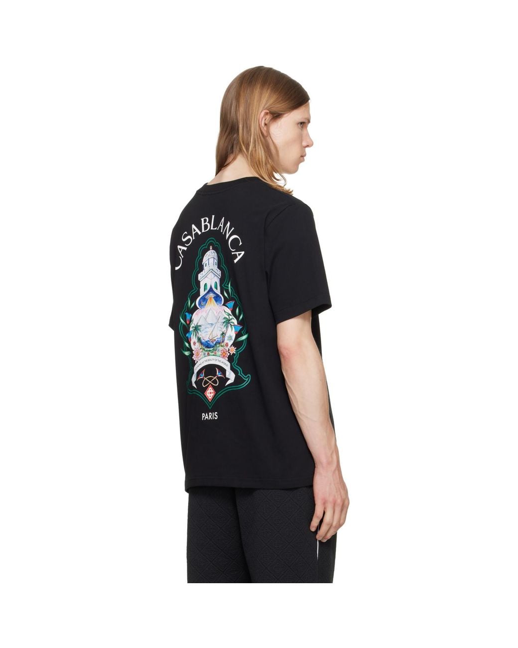 Casablanca Black Hotel Emblem Short Sleeve T‑Shirt for men
