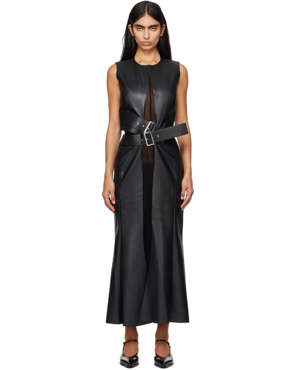 Yuvi Kawano Cupra Dress BLACK Mサイズ Junya Watanabe Faux Leather Cupra Georgette Maxi Dress in