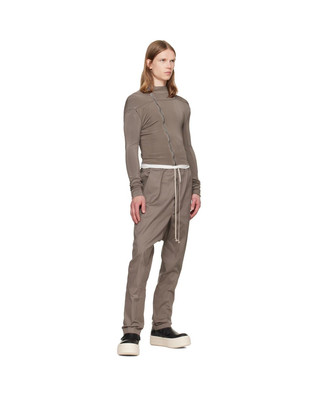 Rick Owens Gray Tower Drawstring Long Trousers for men
