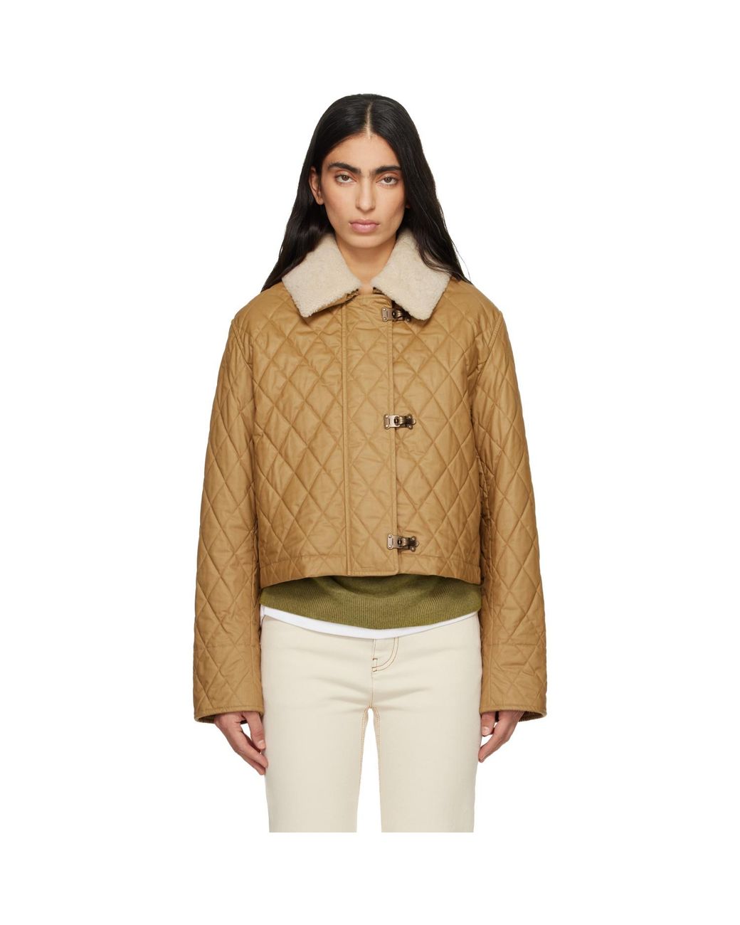 Burberry Natural Shearling Collar Quilted Cotton Howle Jacket