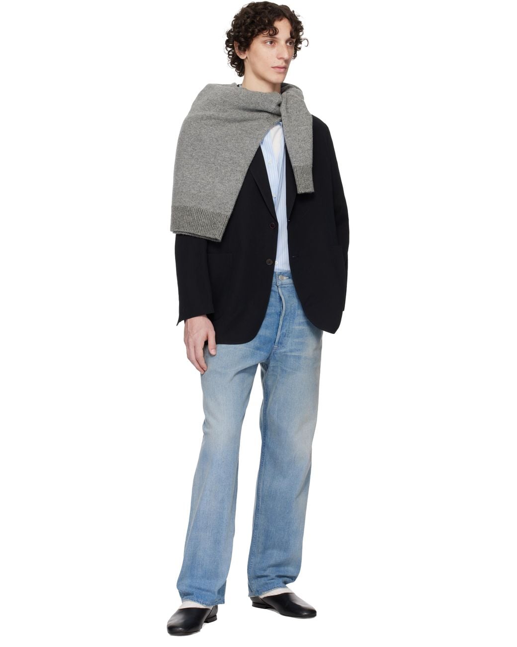 Auralee Black Light Cotton Wool Viyella Blazer for men