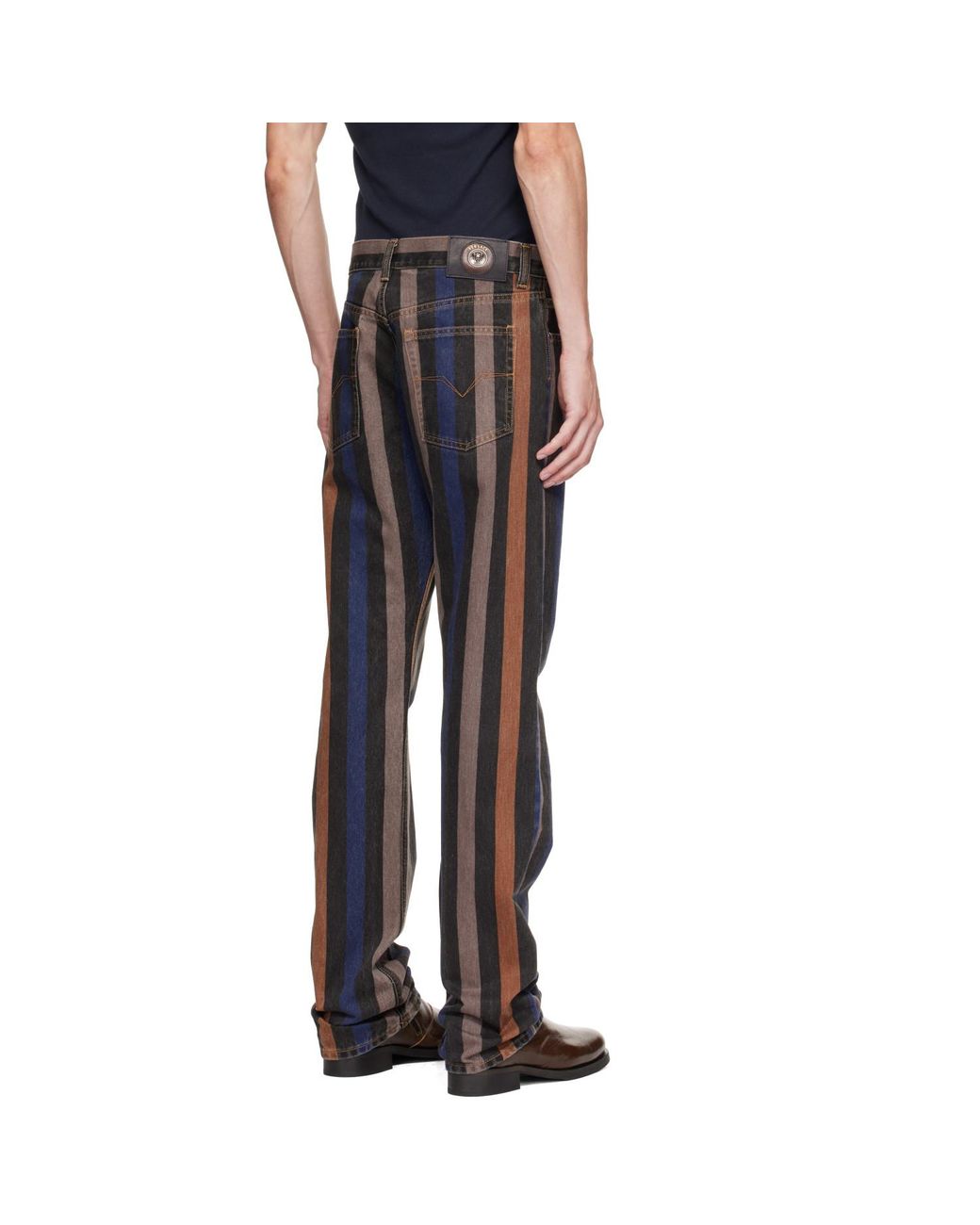 Versace Black Striped Straight Jeans for men