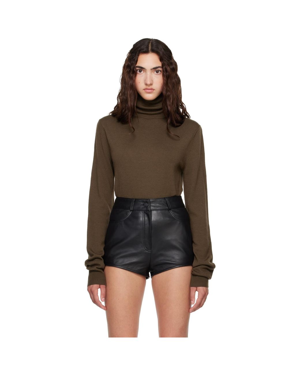 Frankie Shop Black Khaki Eve Thin Turtleneck Sweater