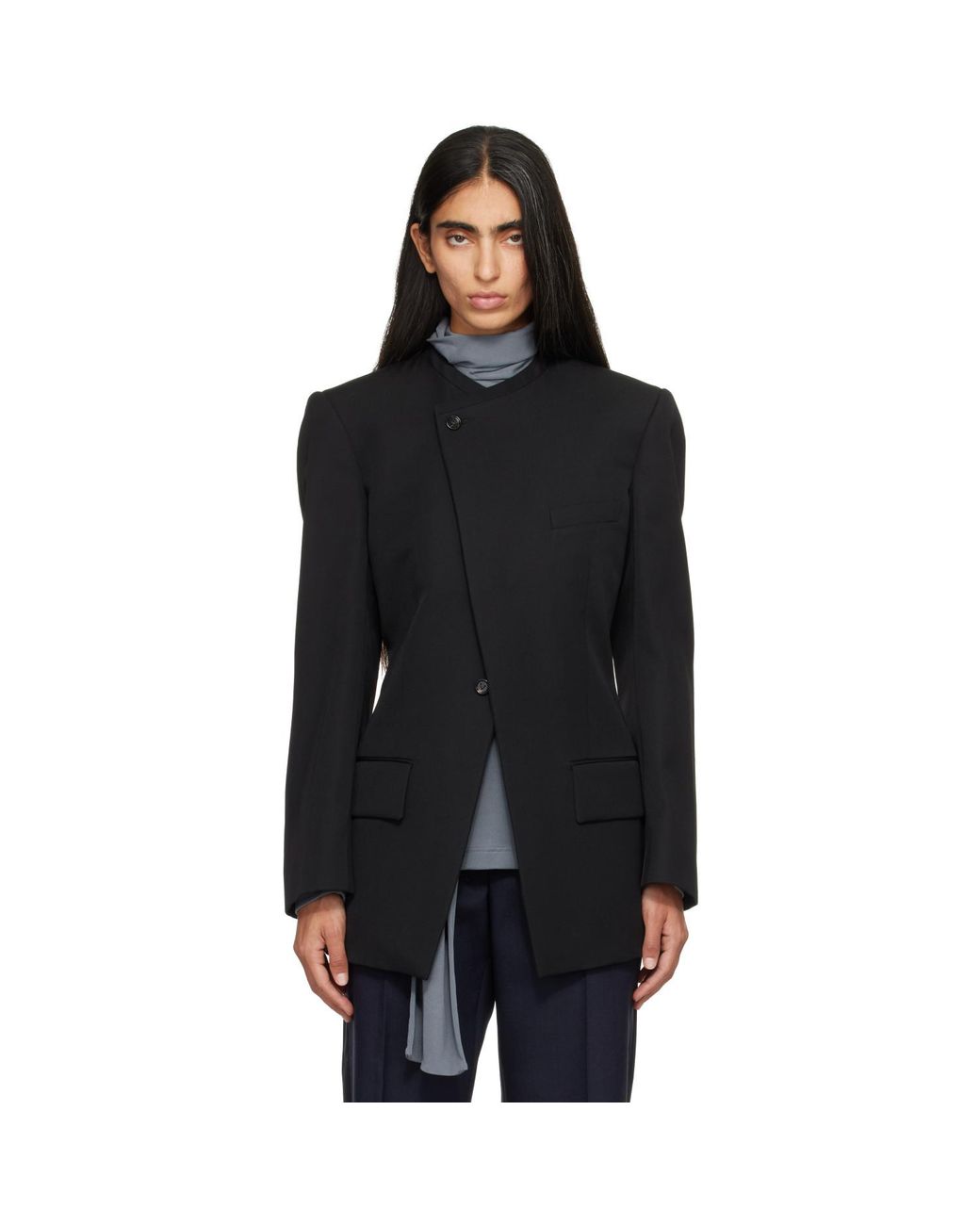 Bottega Veneta Black Wool Grain De Poudre Collarless Blazer